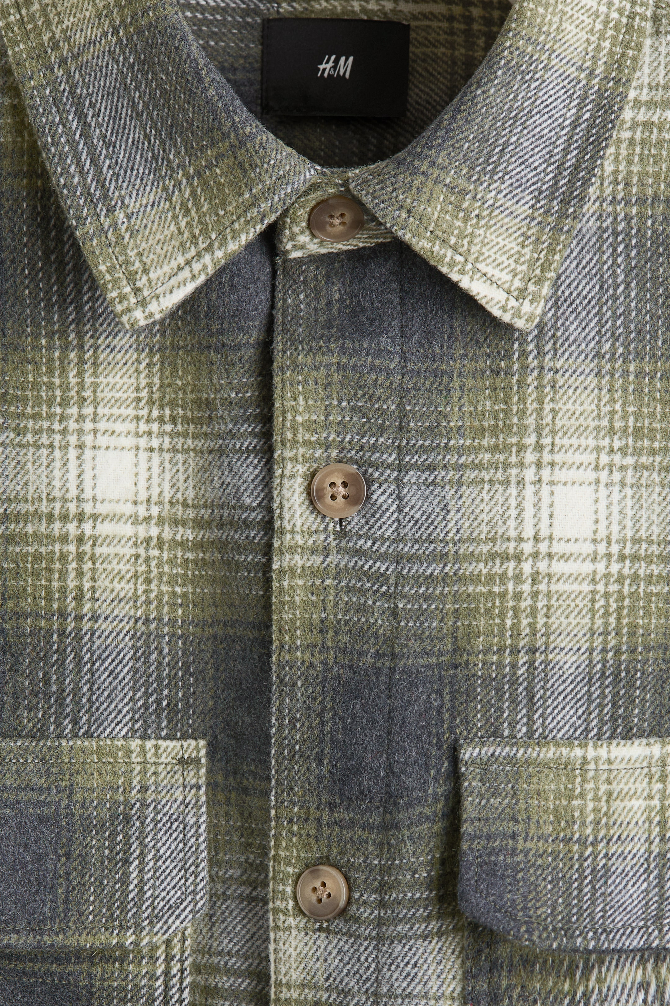 Ampliar la imagen: Sobrecamisa de franela Regular Fit - Verde caqui oscuro/Cuadros - Men | H&M MX 5