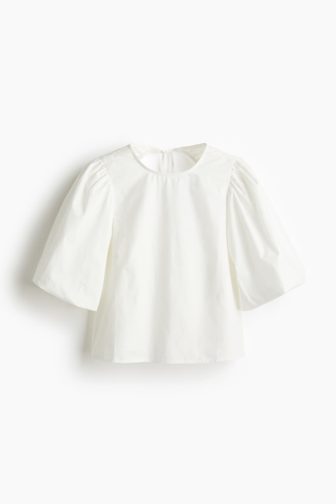 Puff-sleeved blouse - White/Light blue/Light pink - 1