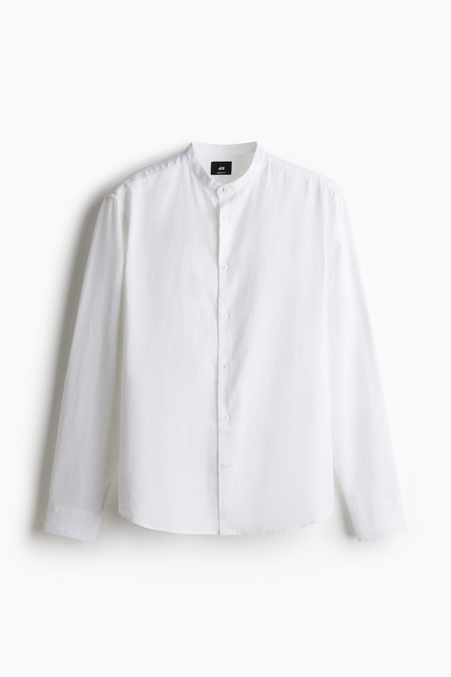 Regular Fit Linen-blend shirt - White/Beige - 1