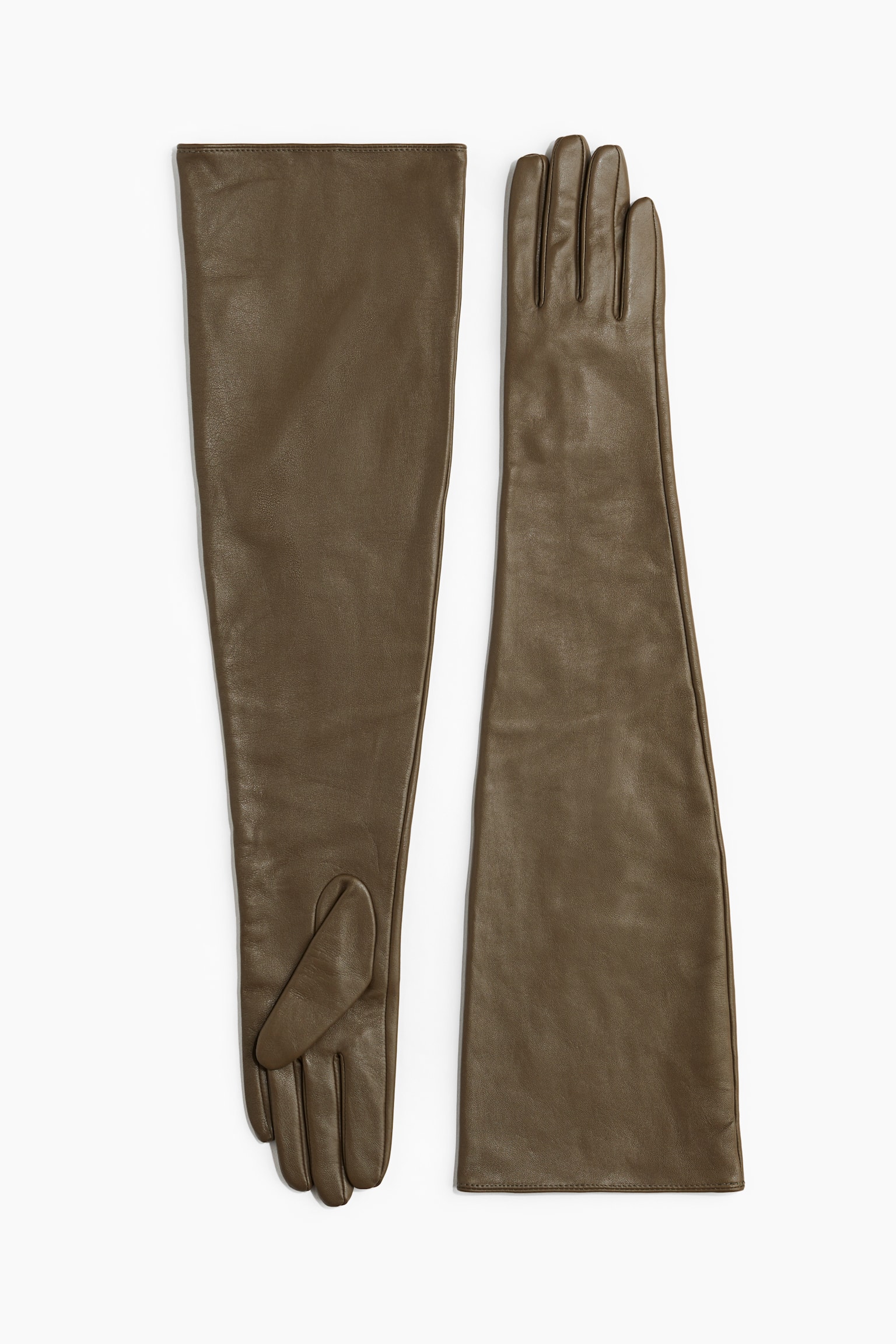 Long leather gloves - Brown-green/Brown - 1