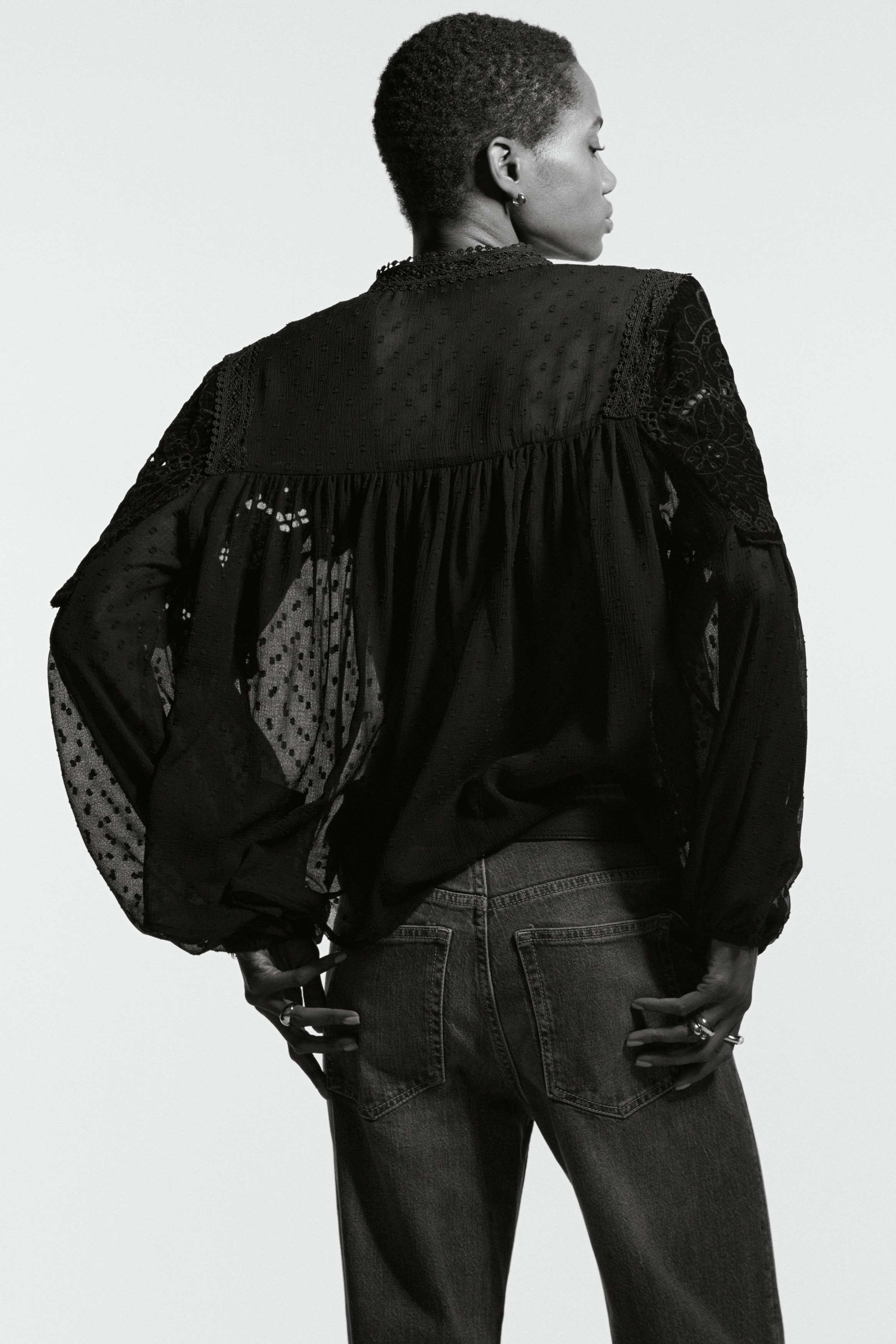 Sheer lace-detail blouse