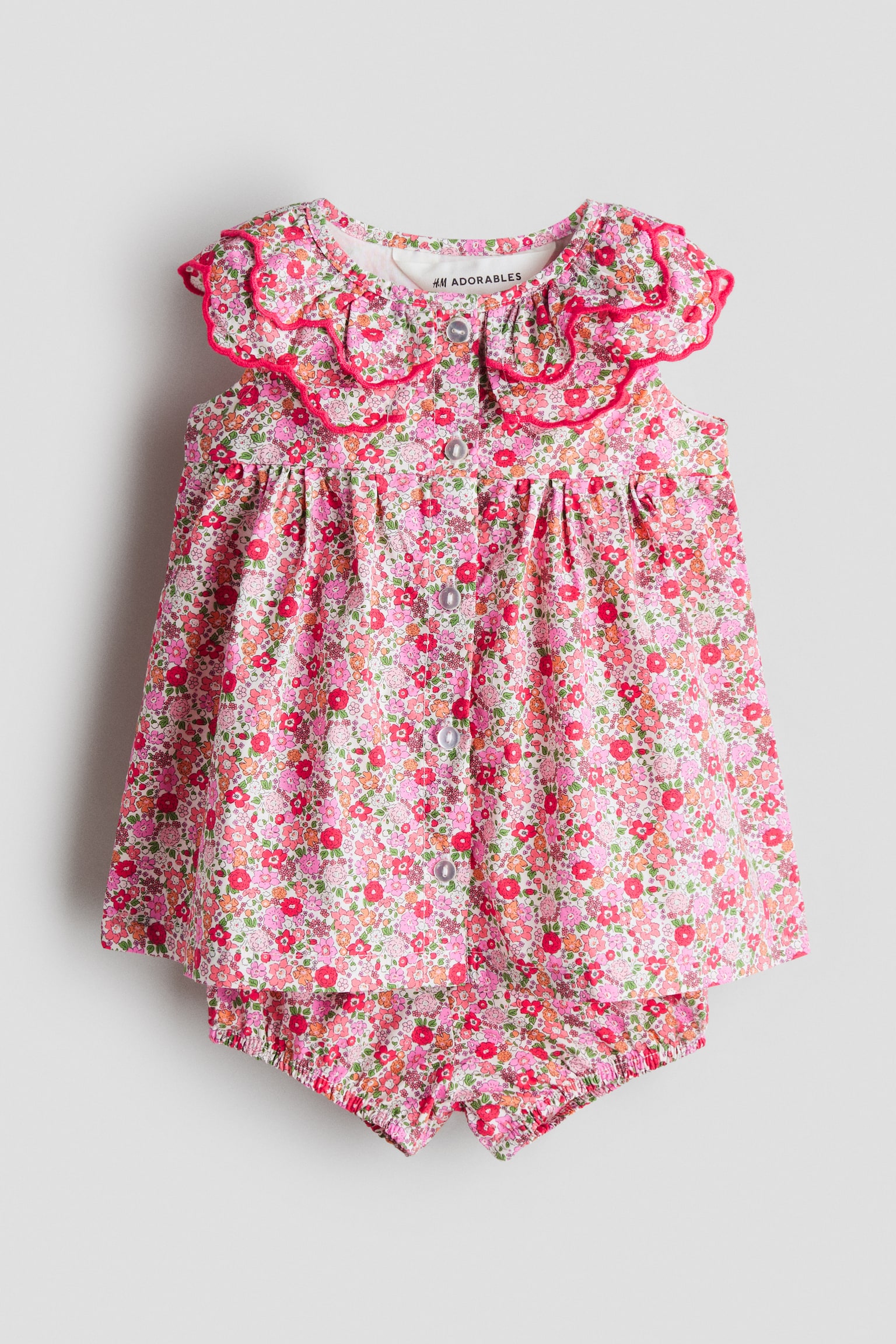 2-delt sæt i bomuld med tryk - Rosa/Blomstret - 1