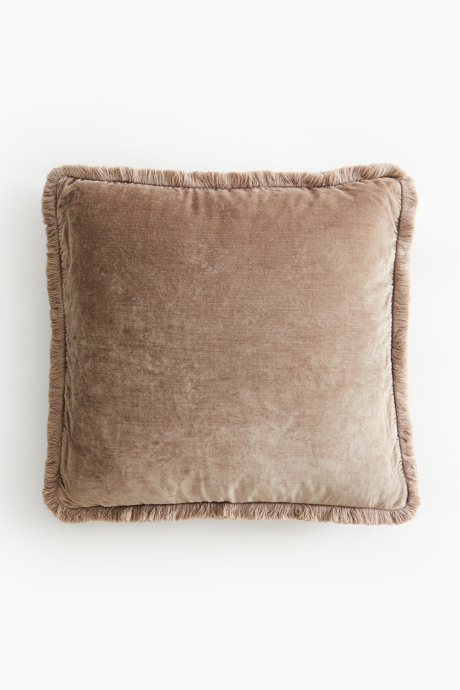 Fringed velvet cushion cover - Mole/Light beige/Green - 1