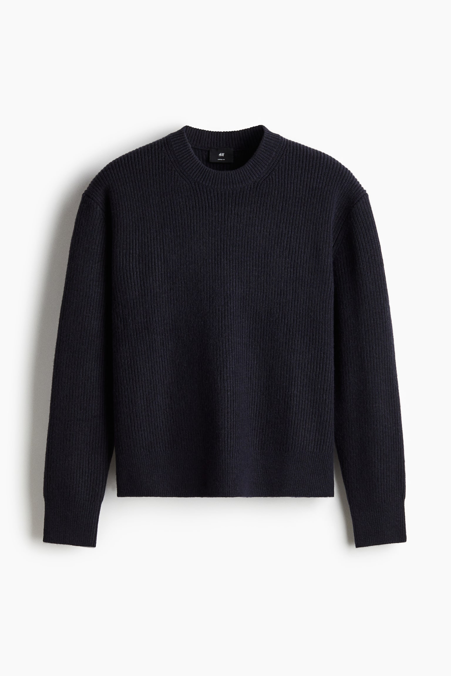 Suéter Loose Fit en tejido acanalado - Azul marino/Blanco - 1