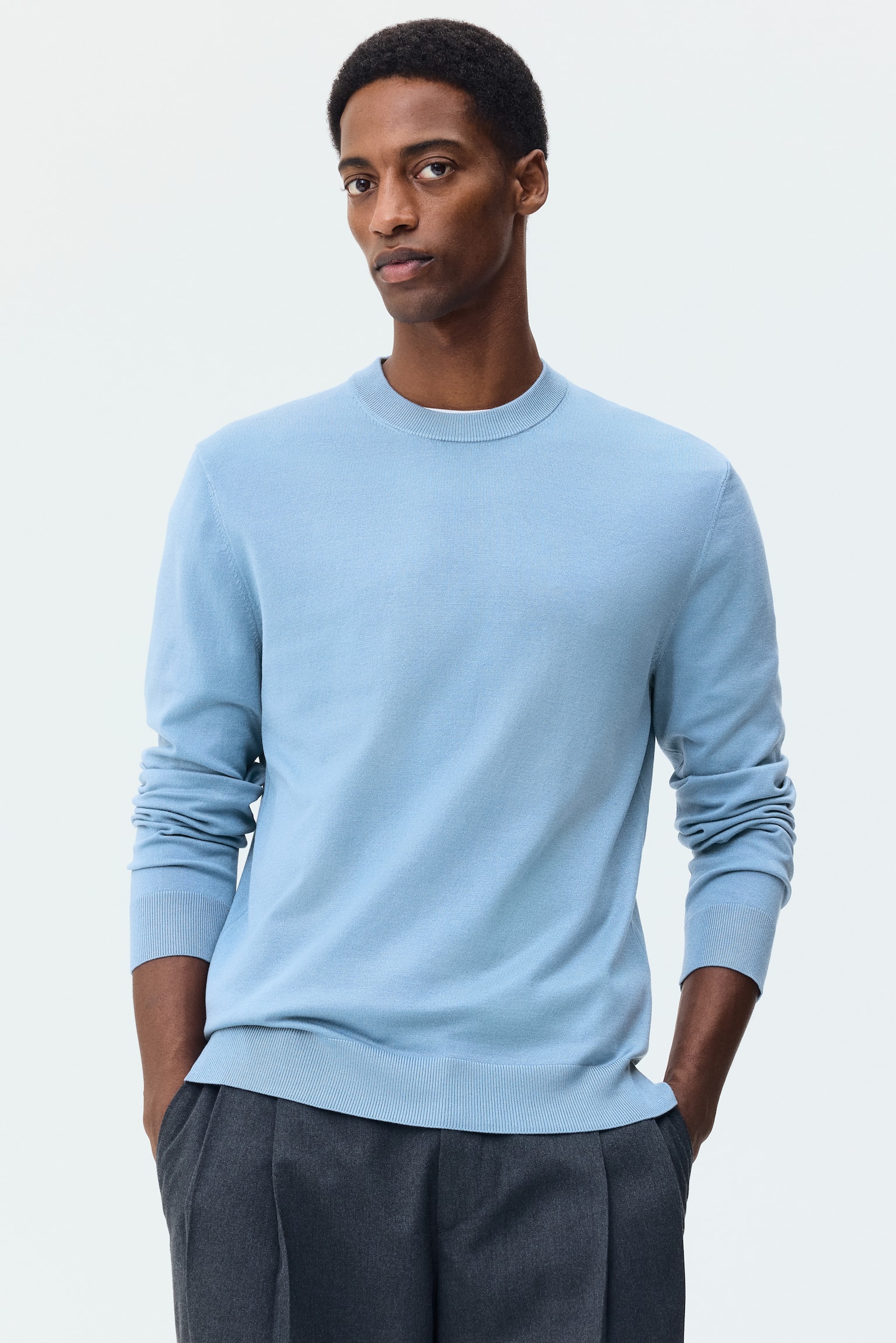 Suéter Regular Fit en tejido fino - Azul tenue/Gris jaspeado/Beige - 2