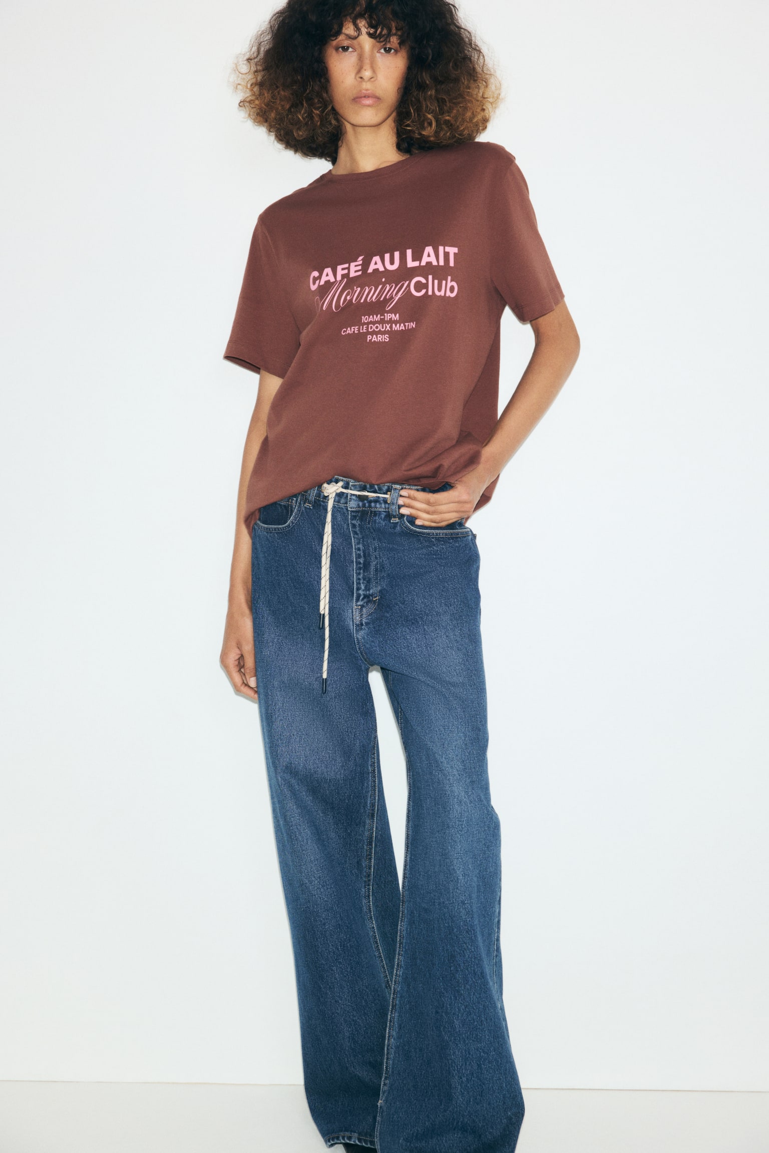 Женская футболка H&M Cotton, цвет: Коричневый — фото 4