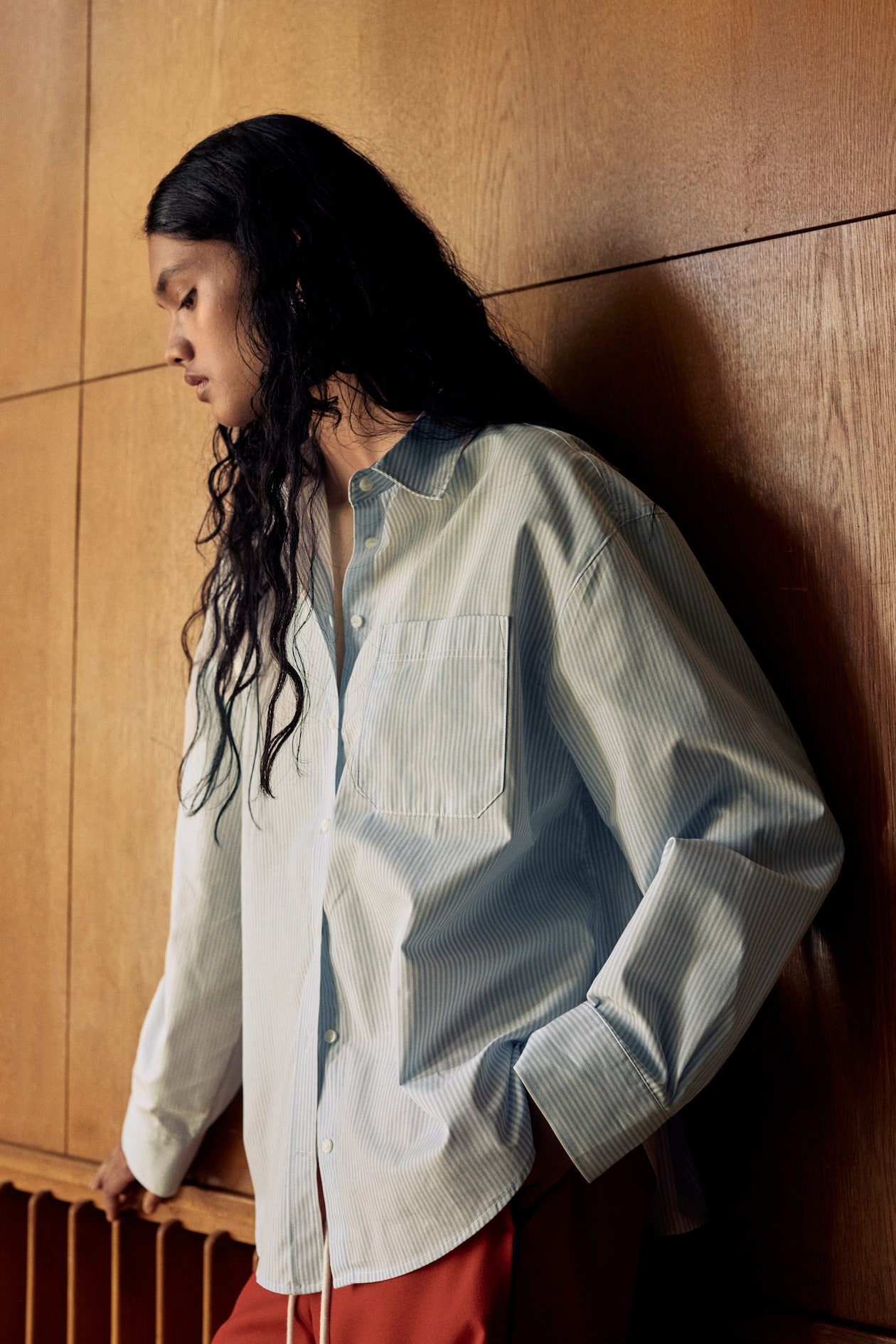 Oversized cotton shirt - Light blue/Striped - Ladies | H&M GB