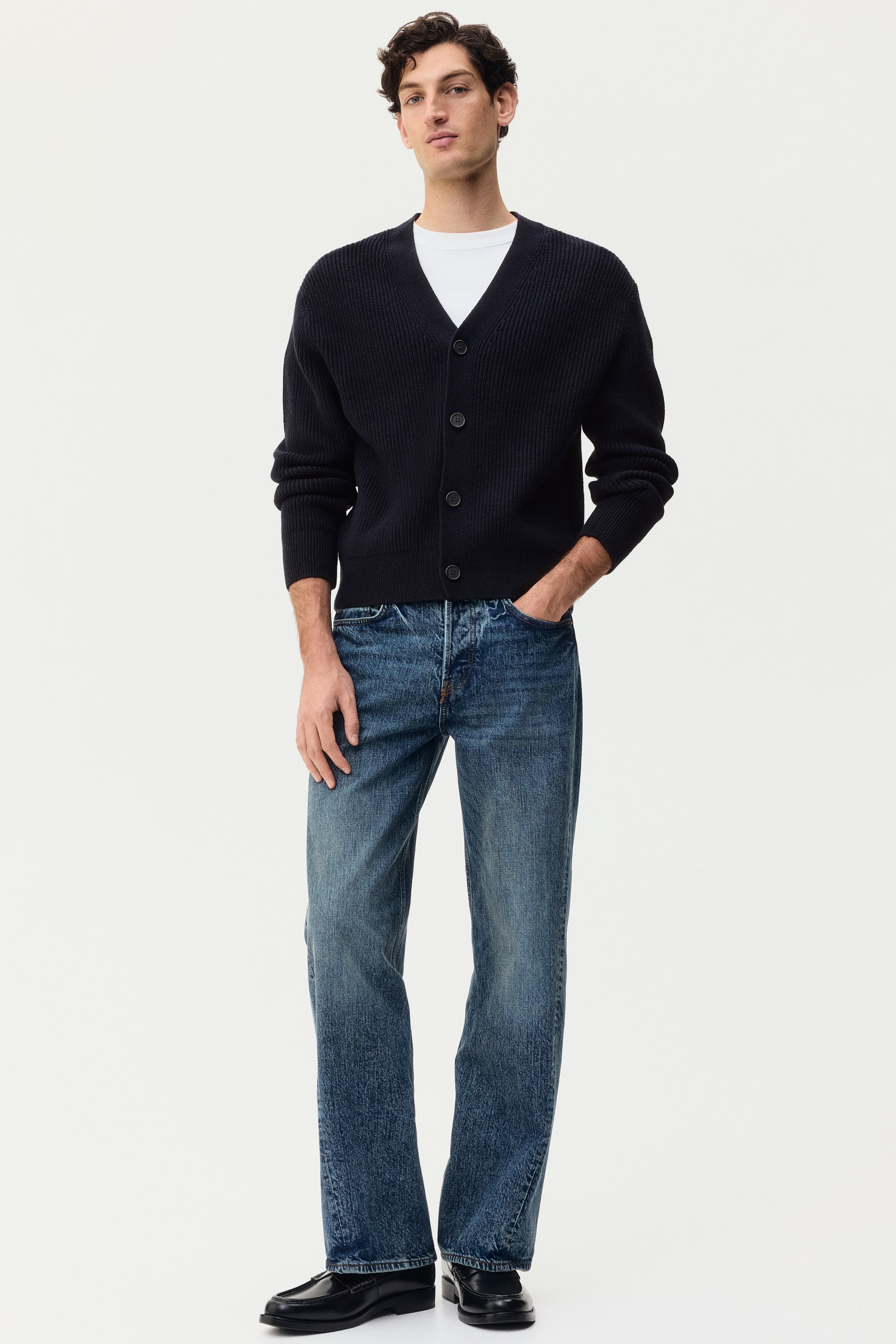 이미지 확대 보기: 리브니트 가디건 릴랙스핏 - 네이비 블루 - Men | H&M KR 2