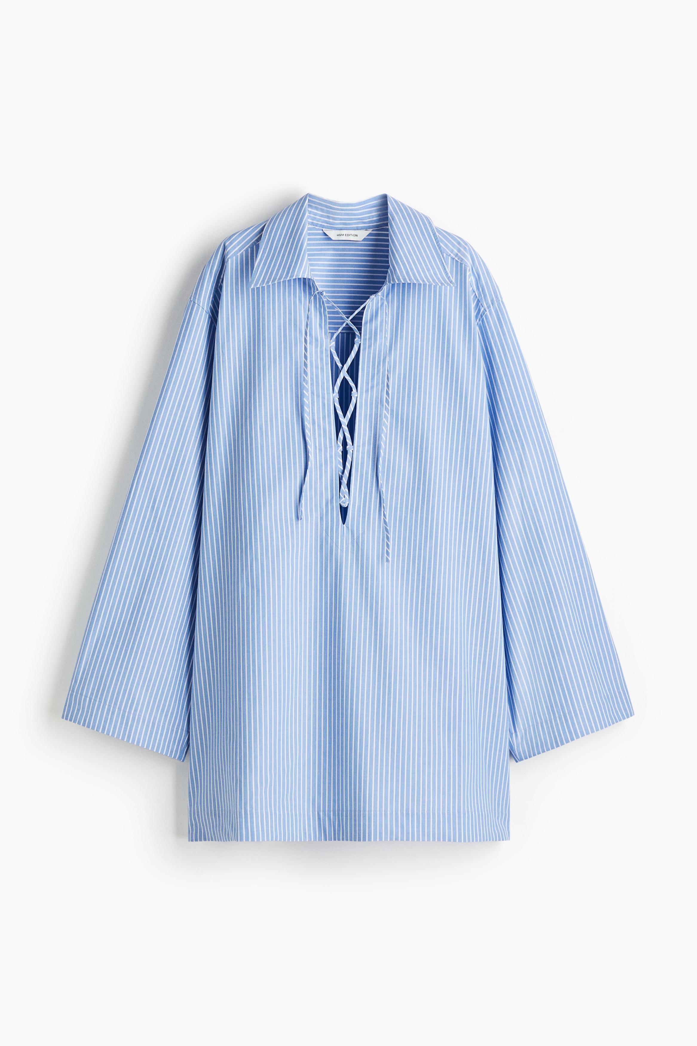 Vestido camisero con lazada - Azul/Rayas blancas