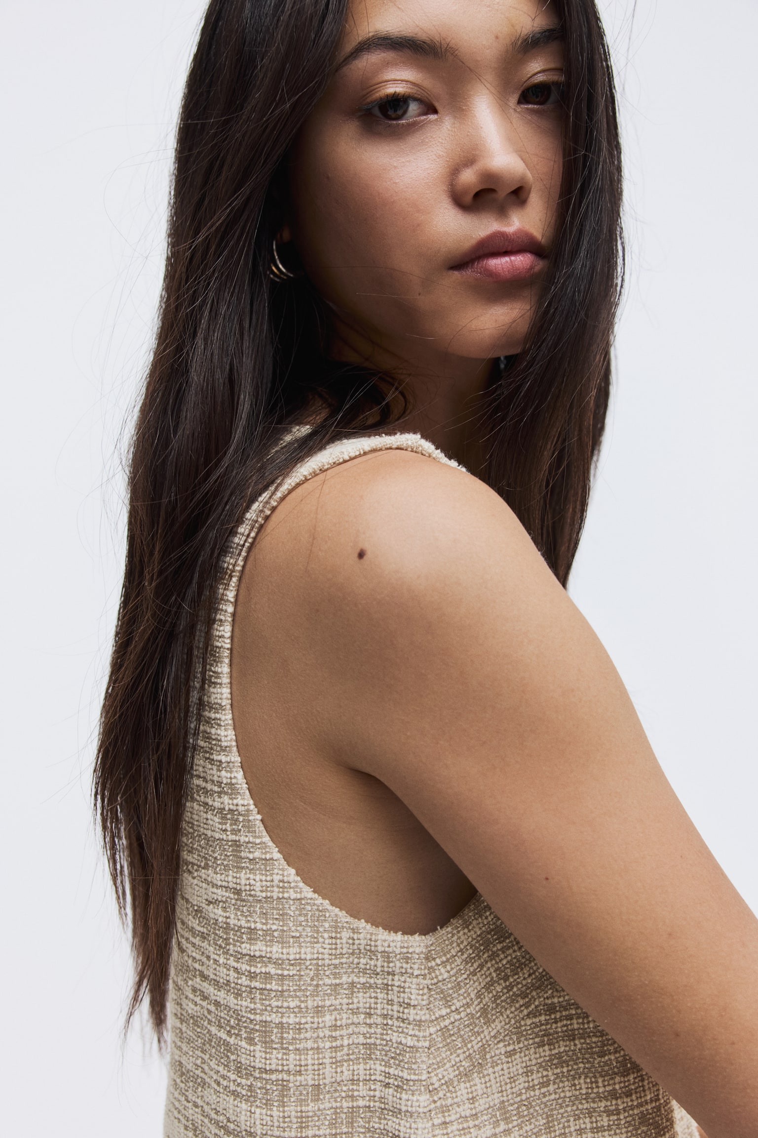 提花平織洋裝 - 淺米色/Black marl - 4