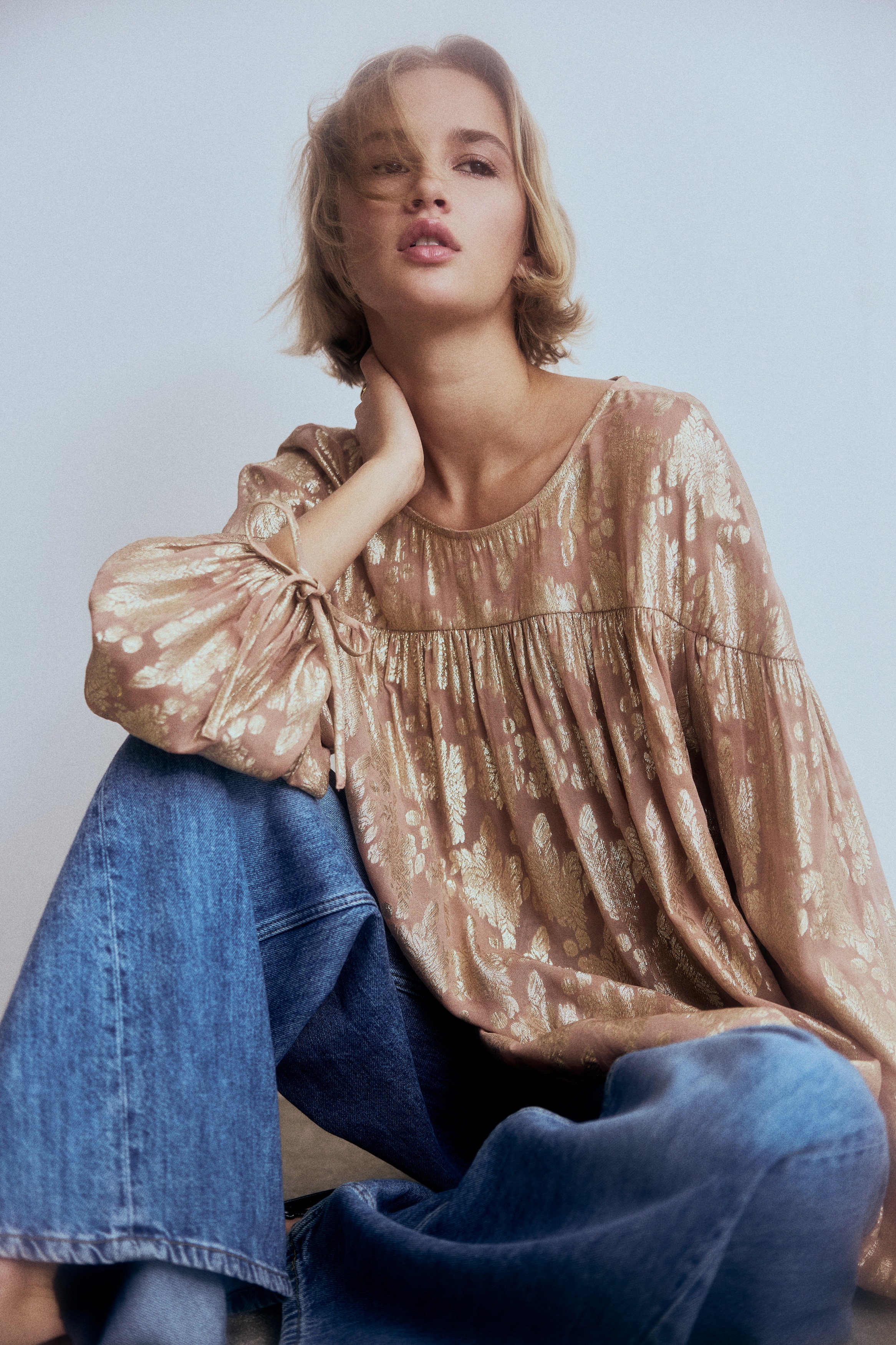 Oversized jacquard-weave blouse