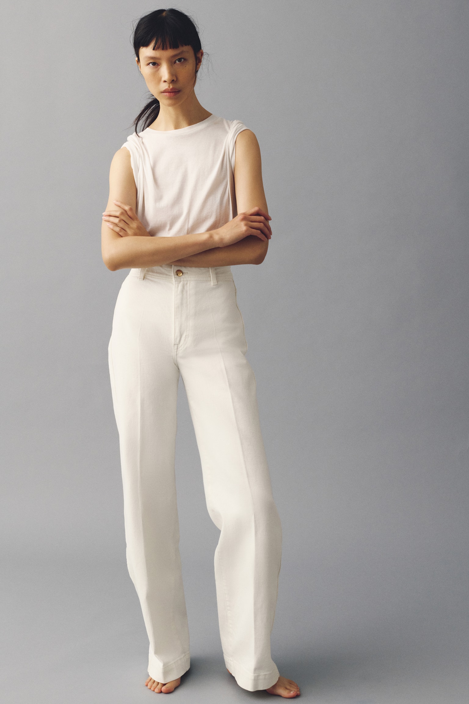 Wide High Jeans - Light beige - 4