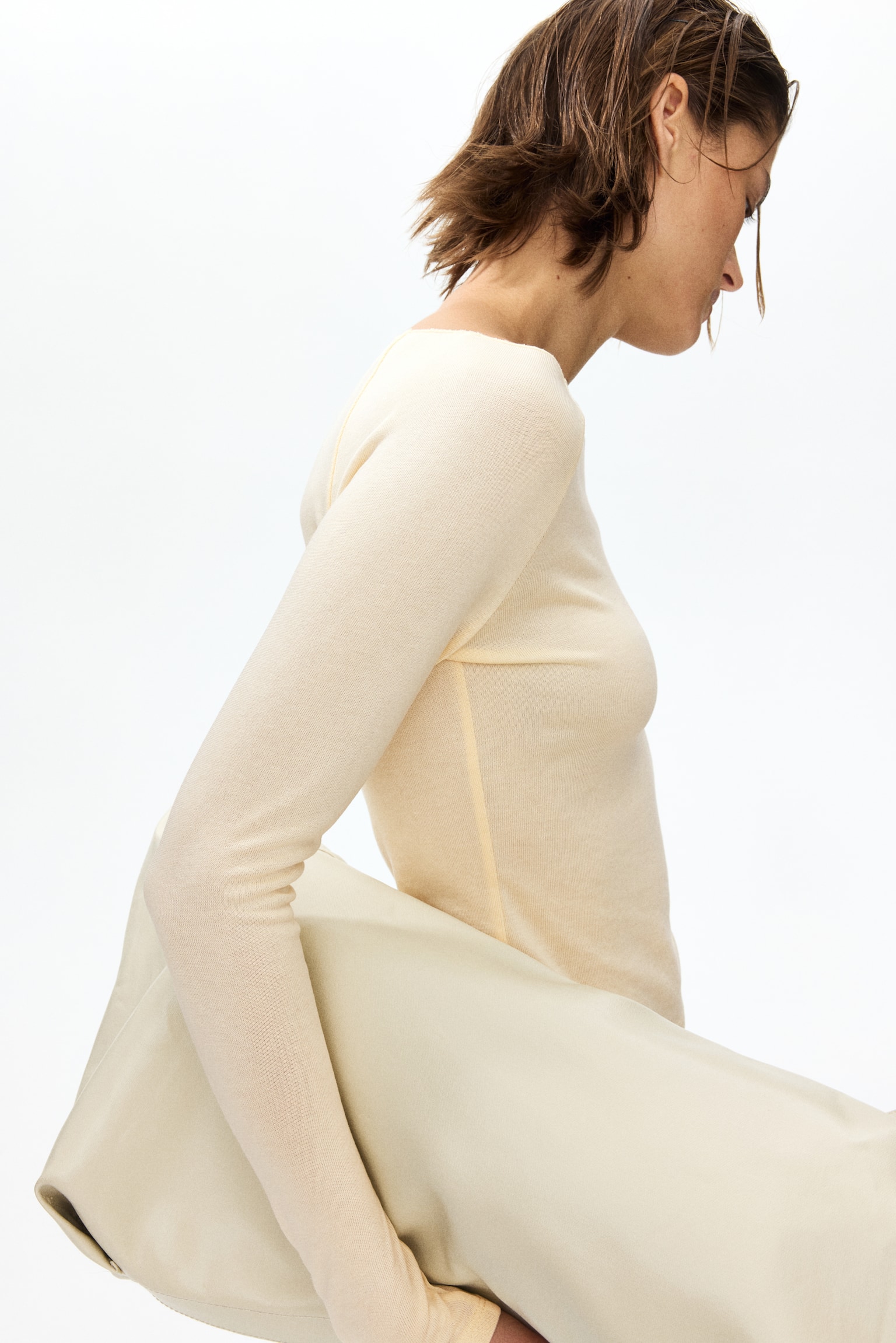 Fine-knit boat-neck top - Yellow/White - 3