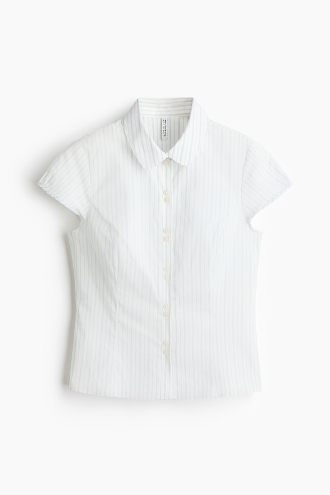 Short-sleeved shirt - White/striped/Cream/checked/Dark brown - 1