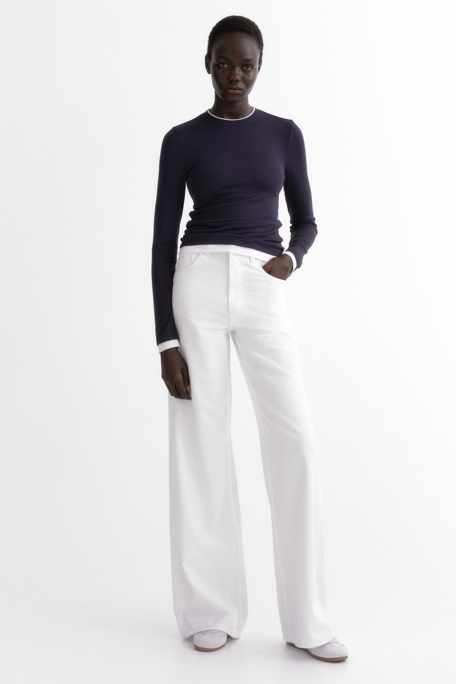 Layered-look top - Navy blue/White/Light pink/White/Light grey marl/white - 5