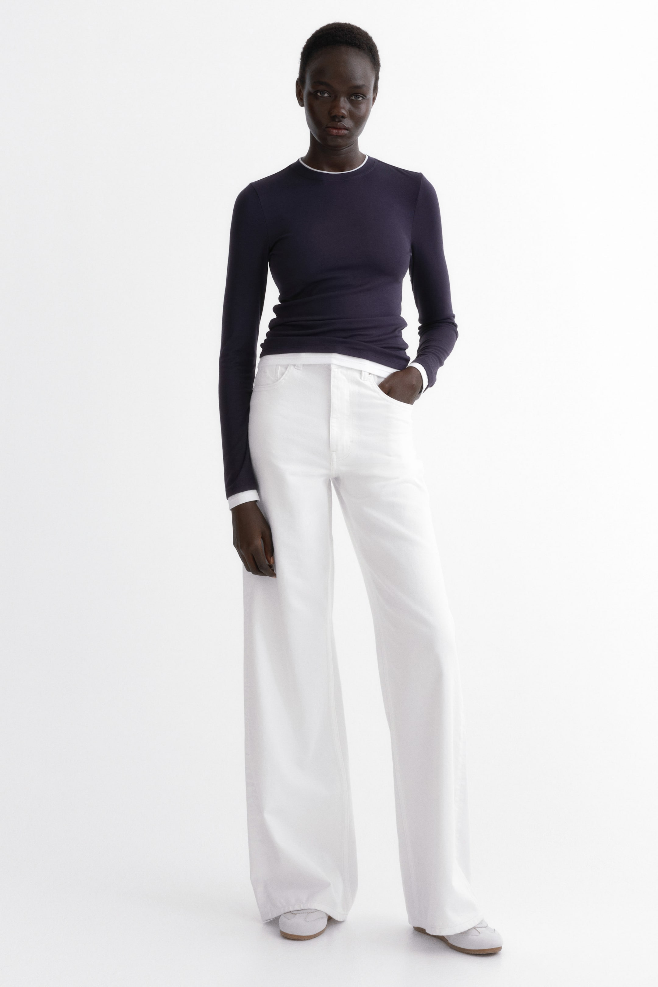 Προβολή μεγαλύτερης εικόνας: Μπλούζα με εφέ layering - Ναυτικό μπλε/λευκό - Ladies | H&M GR 2