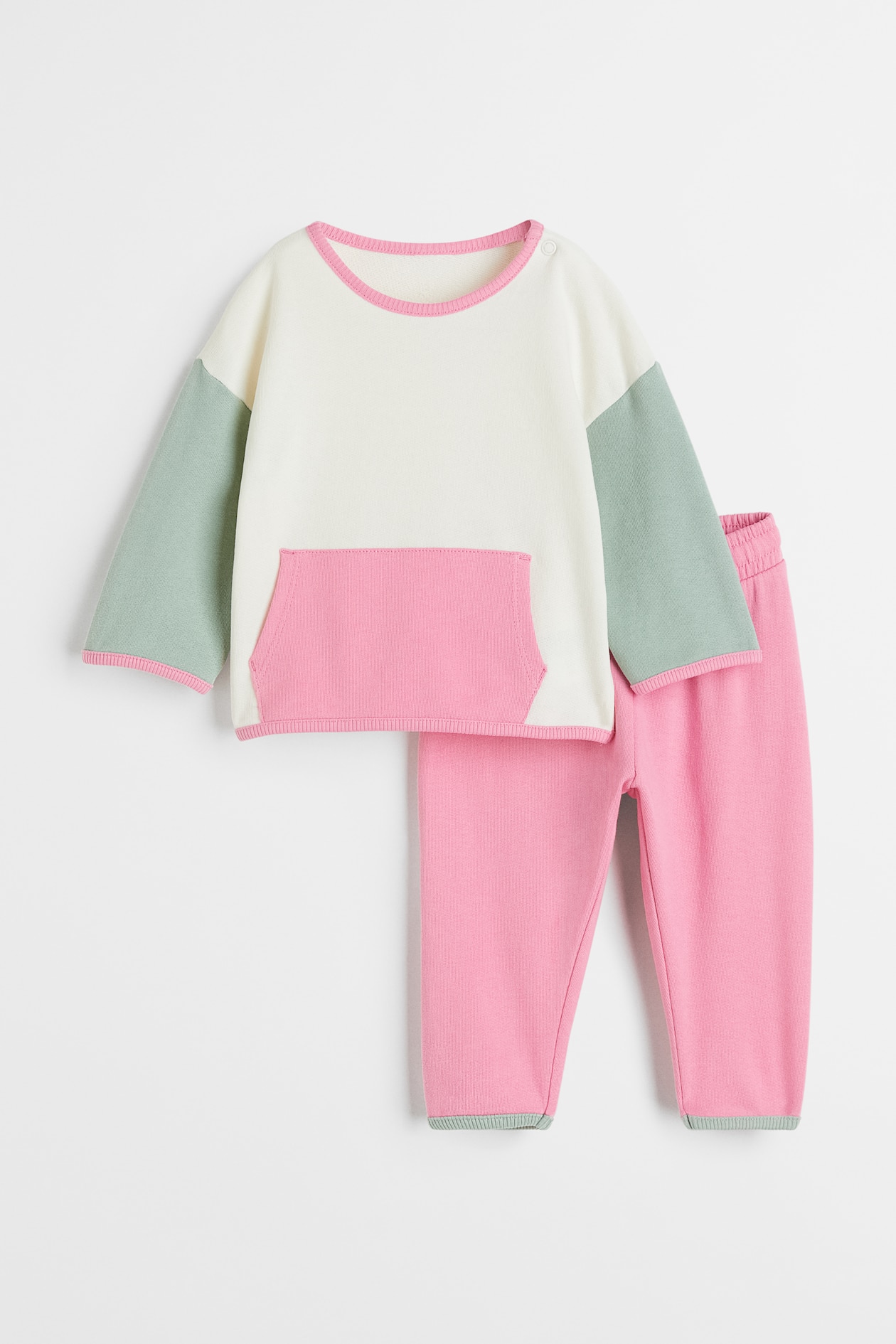 2-piece Cotton Sweatshirt Set - Long sleeve - Long - Light pink/color ...