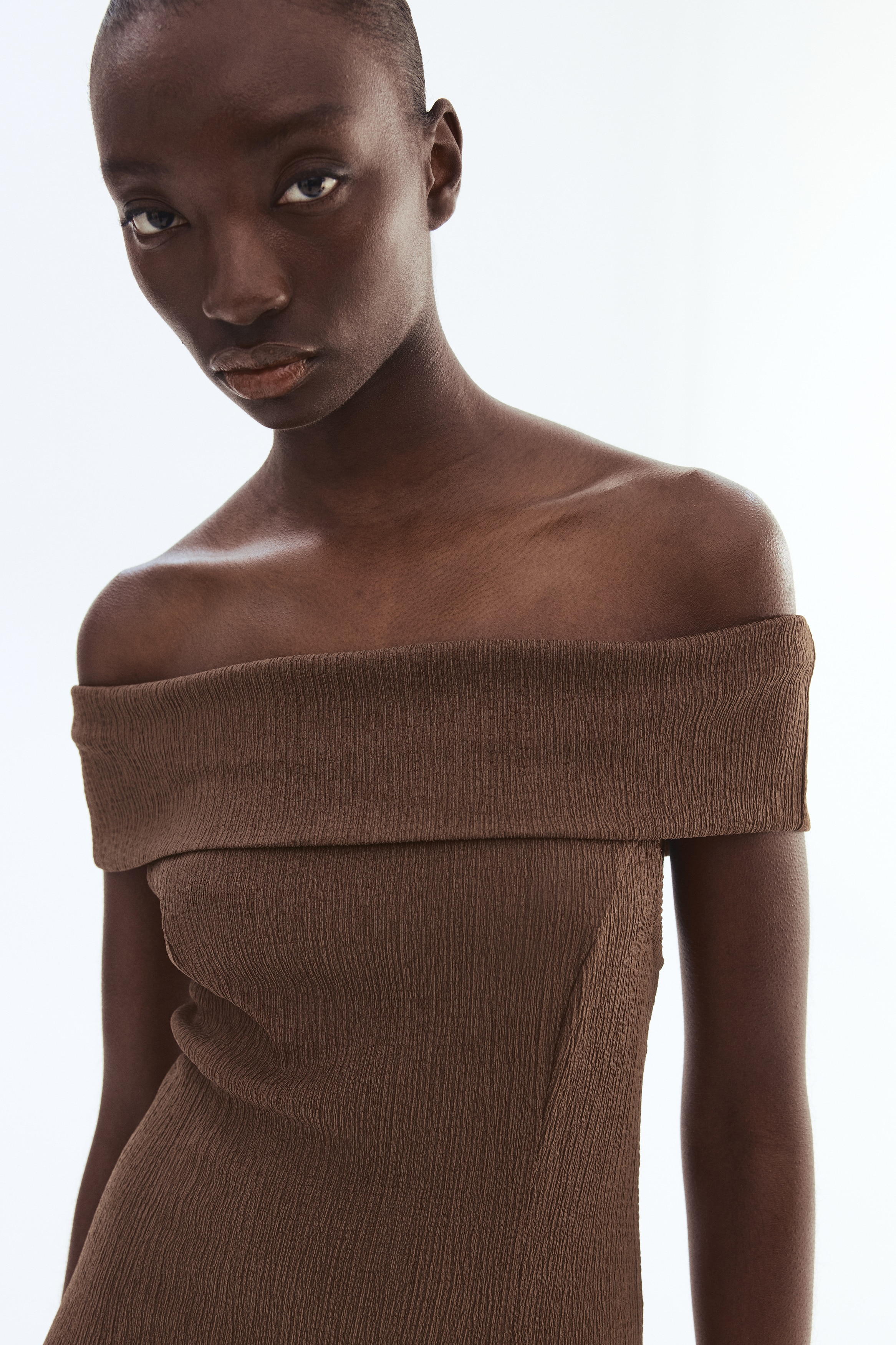Off-the-Shoulder Dress - Brown