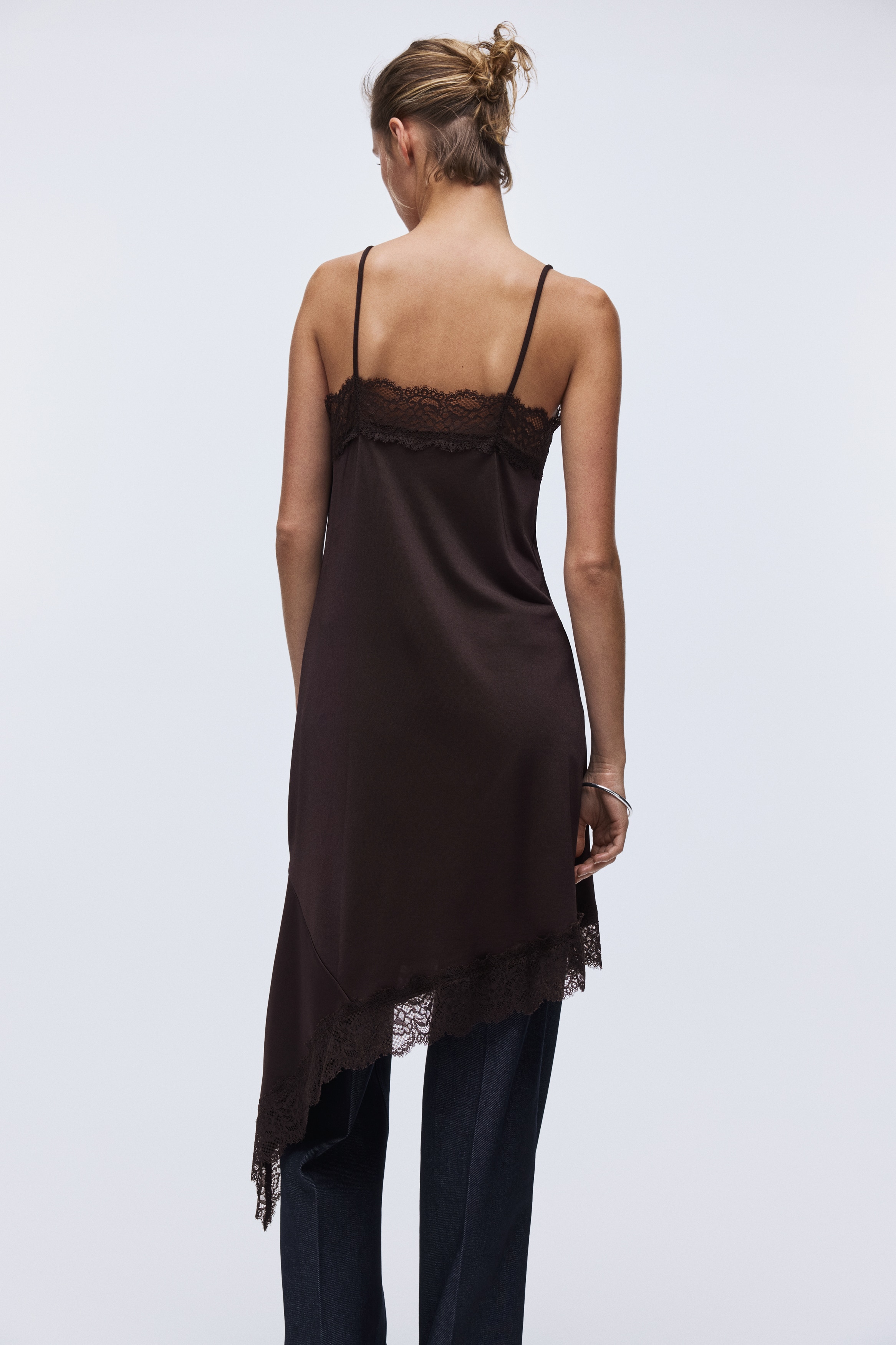 Ladies - Dark Brown Lace-Trimmed Slip Dress - Size: XS - H&M Ladies - Dark Brown Lace-Trimmed Slip Dress - Size: XS - H&M