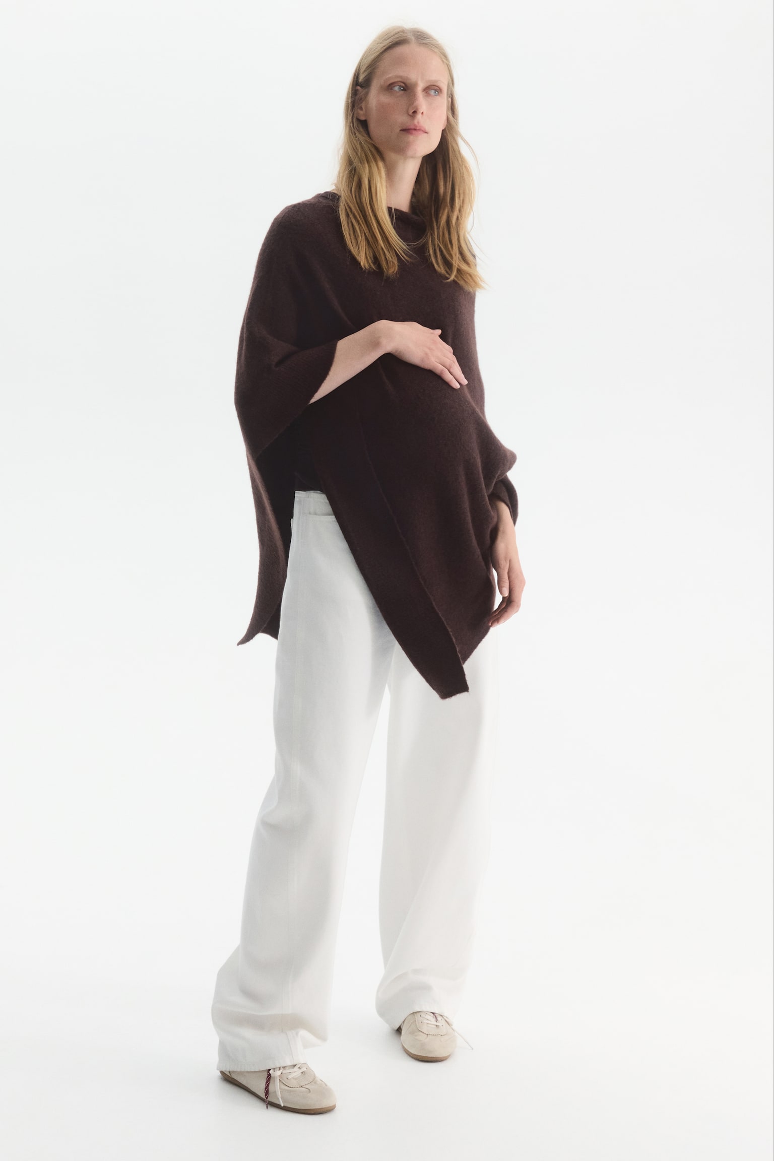 Женская накидка H&M Mama Asymmetric Fine-Knit Cape, цвет: Тёмный коричневый — фото 4