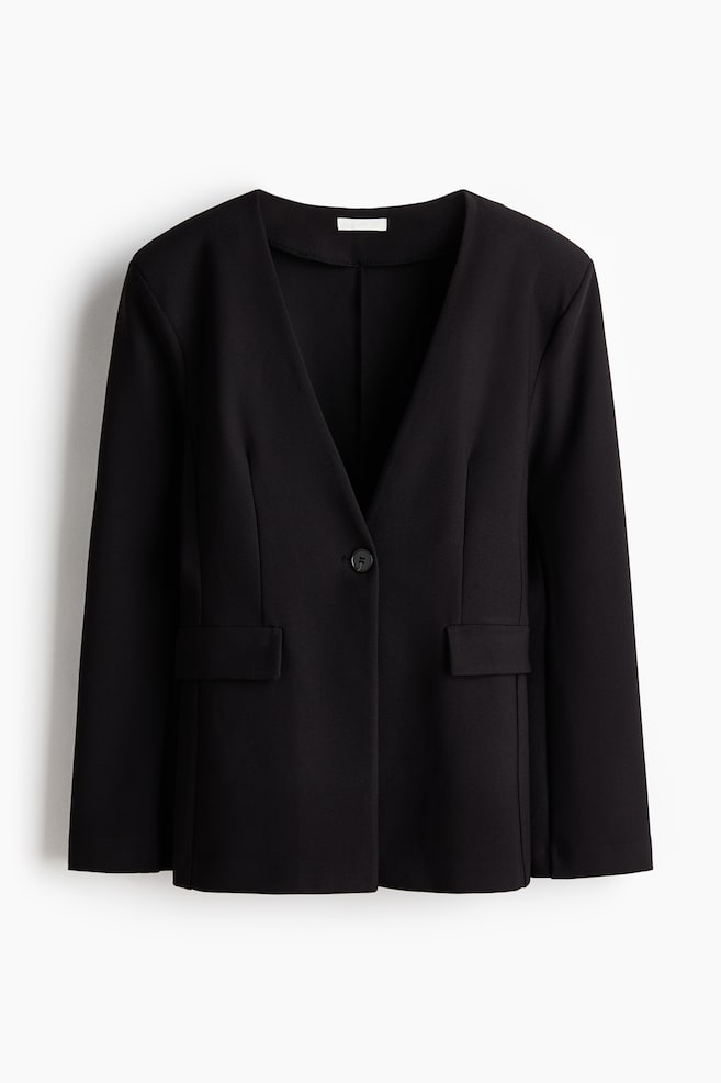 Collarless jersey blazer - Black/Beige - 1