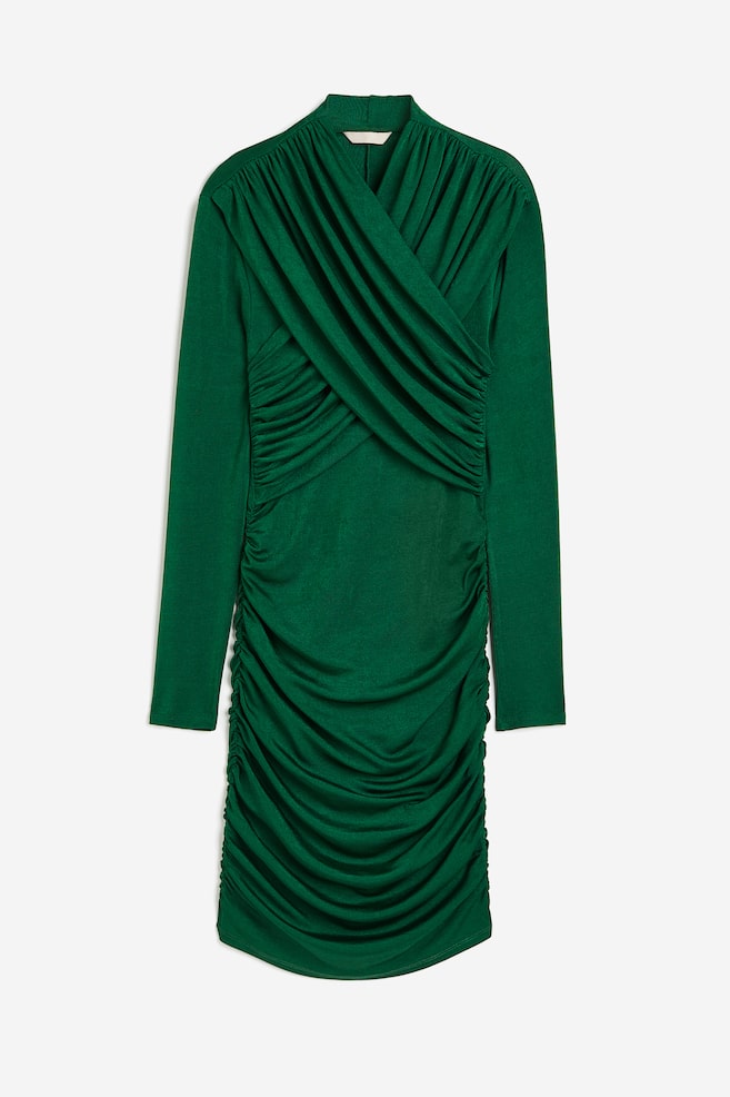 Draperet kjole i jersey - Mørkegrøn/Marineblå - 2