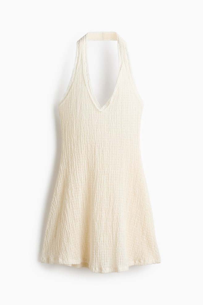 Vestido halter con ribete de encaje - Crema/Azul marino - 1