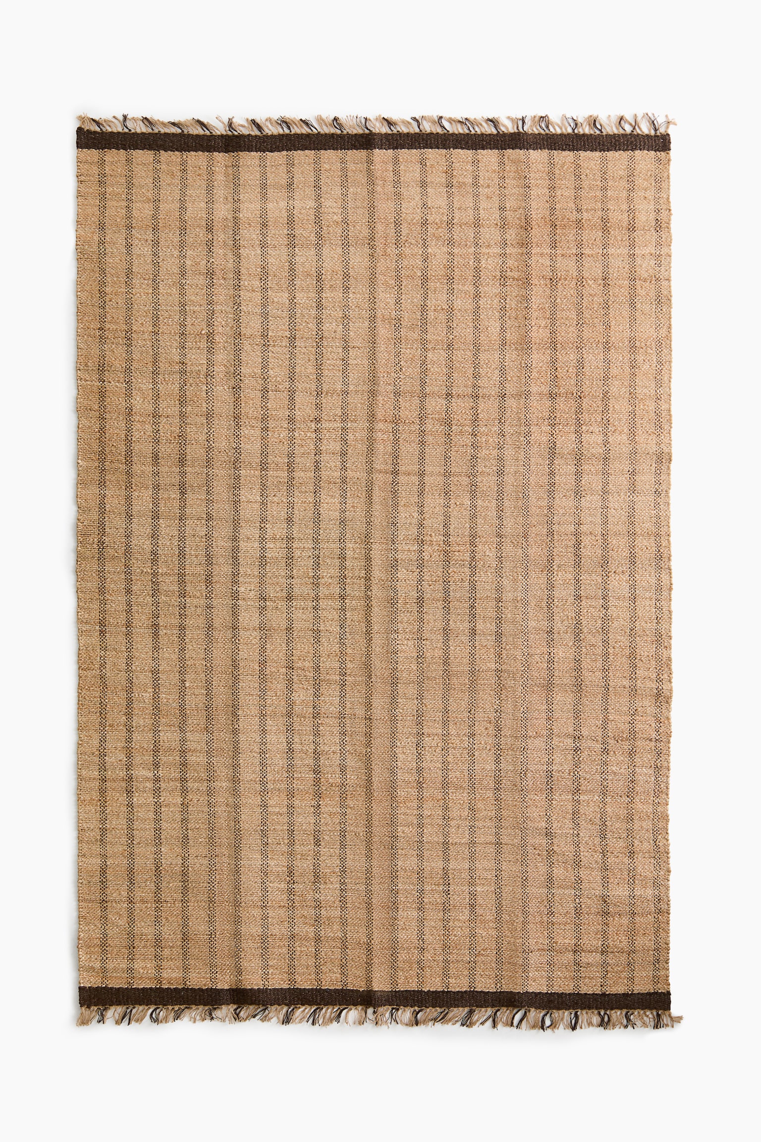Large fringed jute rug - Beige/Striped