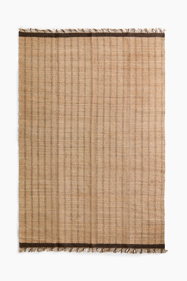 Großer Juteteppich mit Fransen - Beige/Gestreift - 1