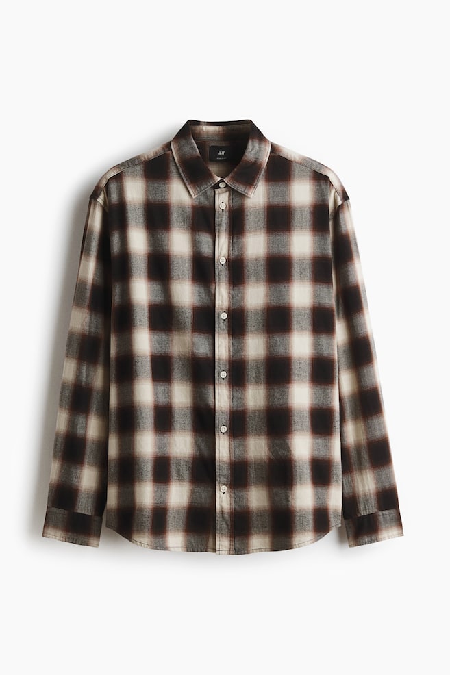 Relaxed Fit Flannel Shirt - Dark brown/Check/Dark green/Check/Navy blue/Check/Black/Grey check - 1