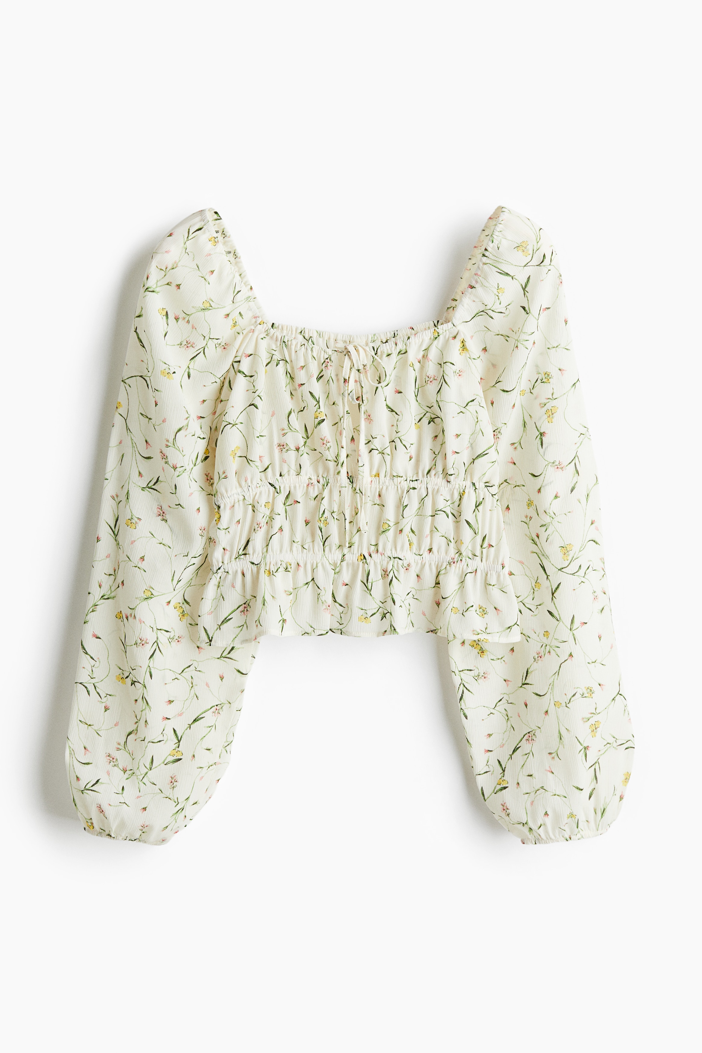 Blusa em tecido enrugado - Branco/Floral/Branco/Padrão leopardo/Azul claro/Floral branco