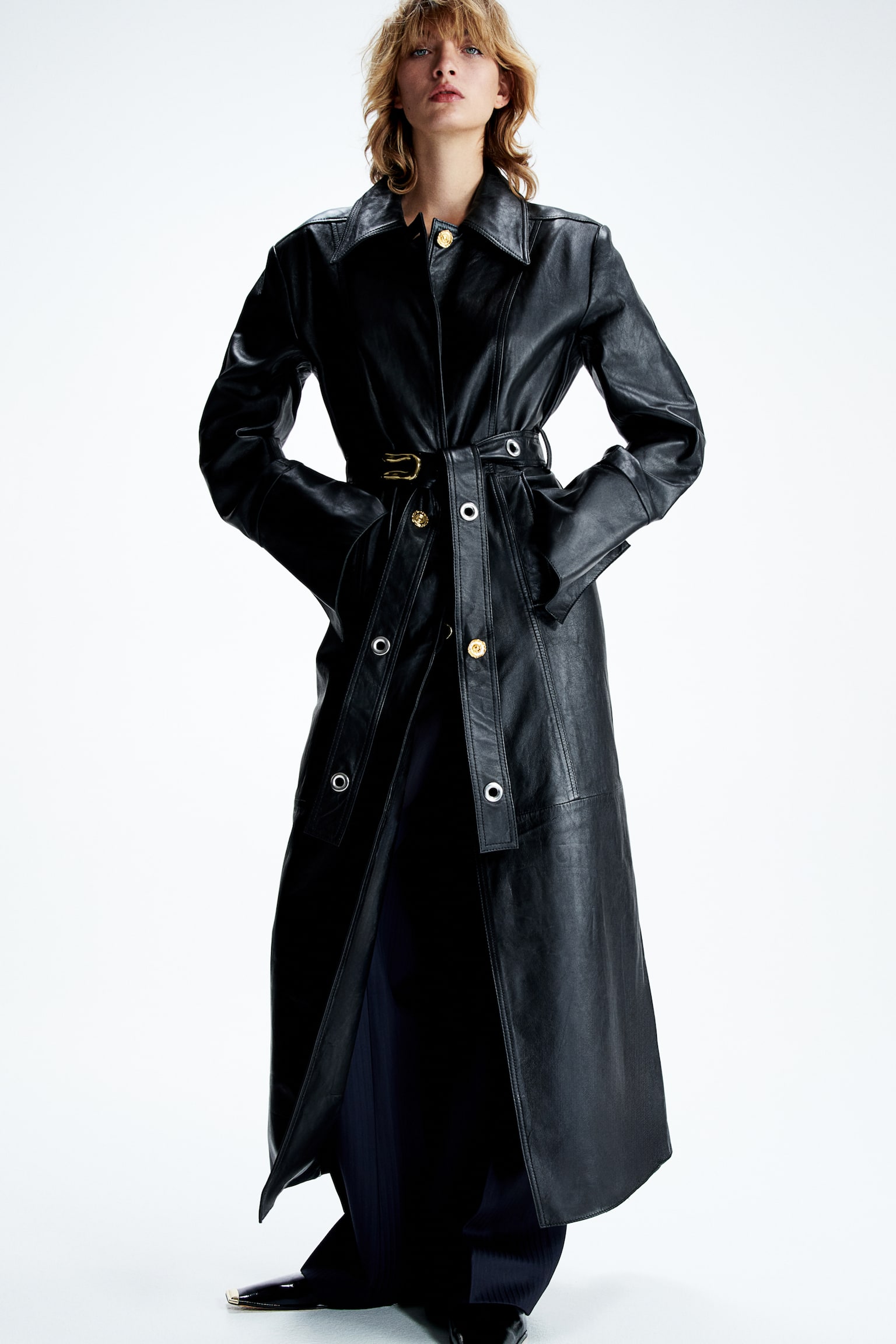 Statement-button leather coat - Black - 2