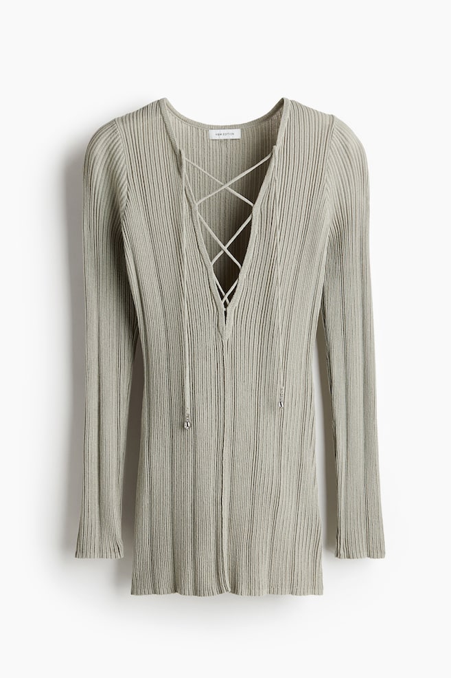 Lace-up top - Light khaki green - 1