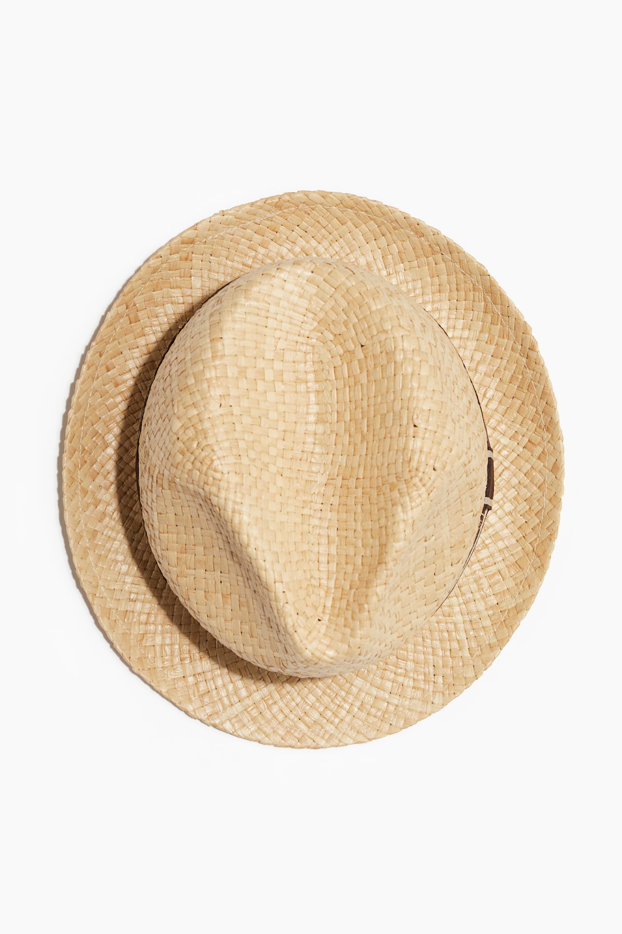 MM OPEN-TOP STRAW HAT IN LIGHT BEIGE MIX WHITE EYELET FABRIC main image 0