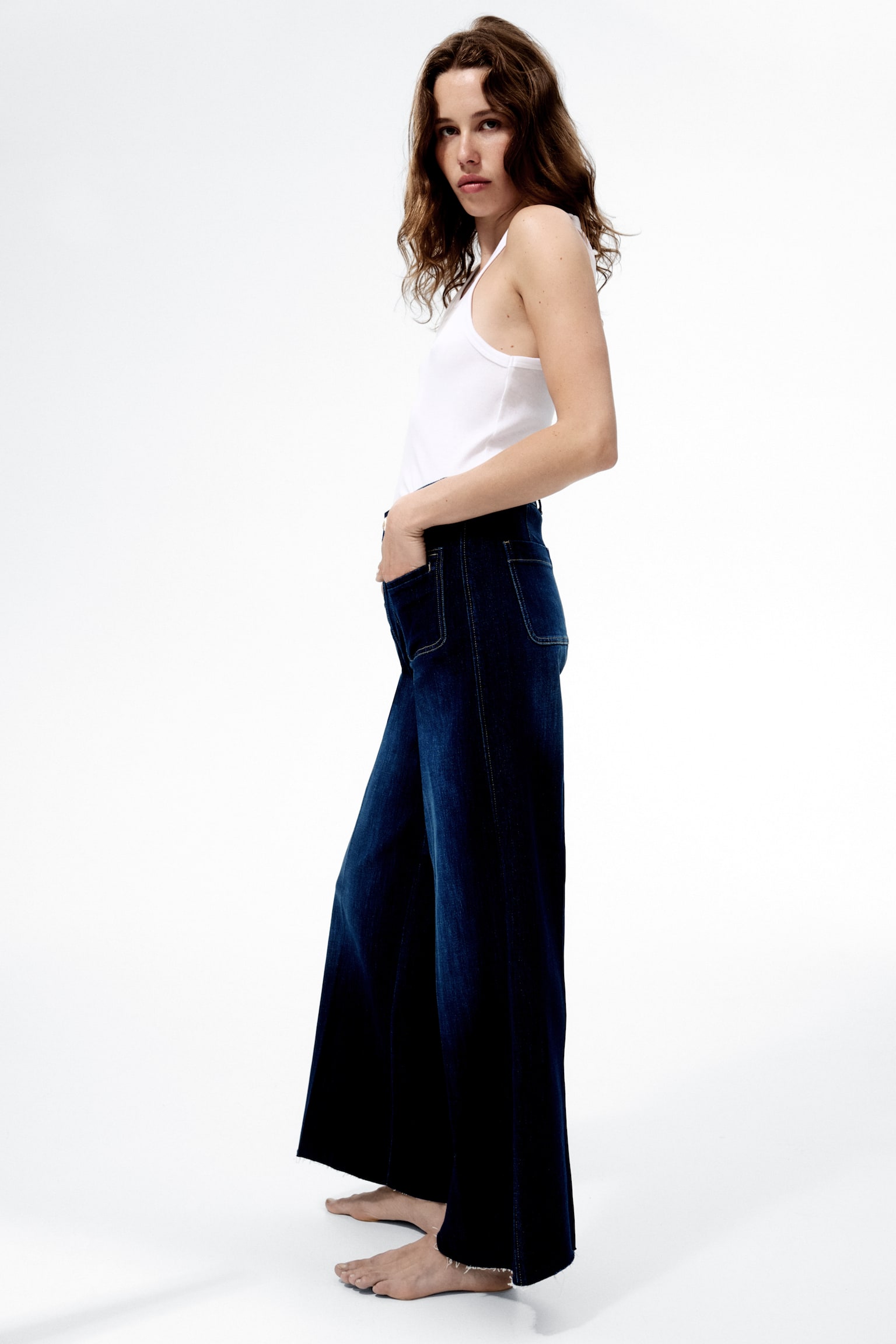 Женские джинсы H&M Wide High, цвет: Тёмный джинсовый синий — фото 5
