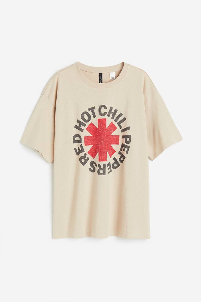 Oversized T-shirt med tryk - Beige/Red Hot Chili Peppers - 2