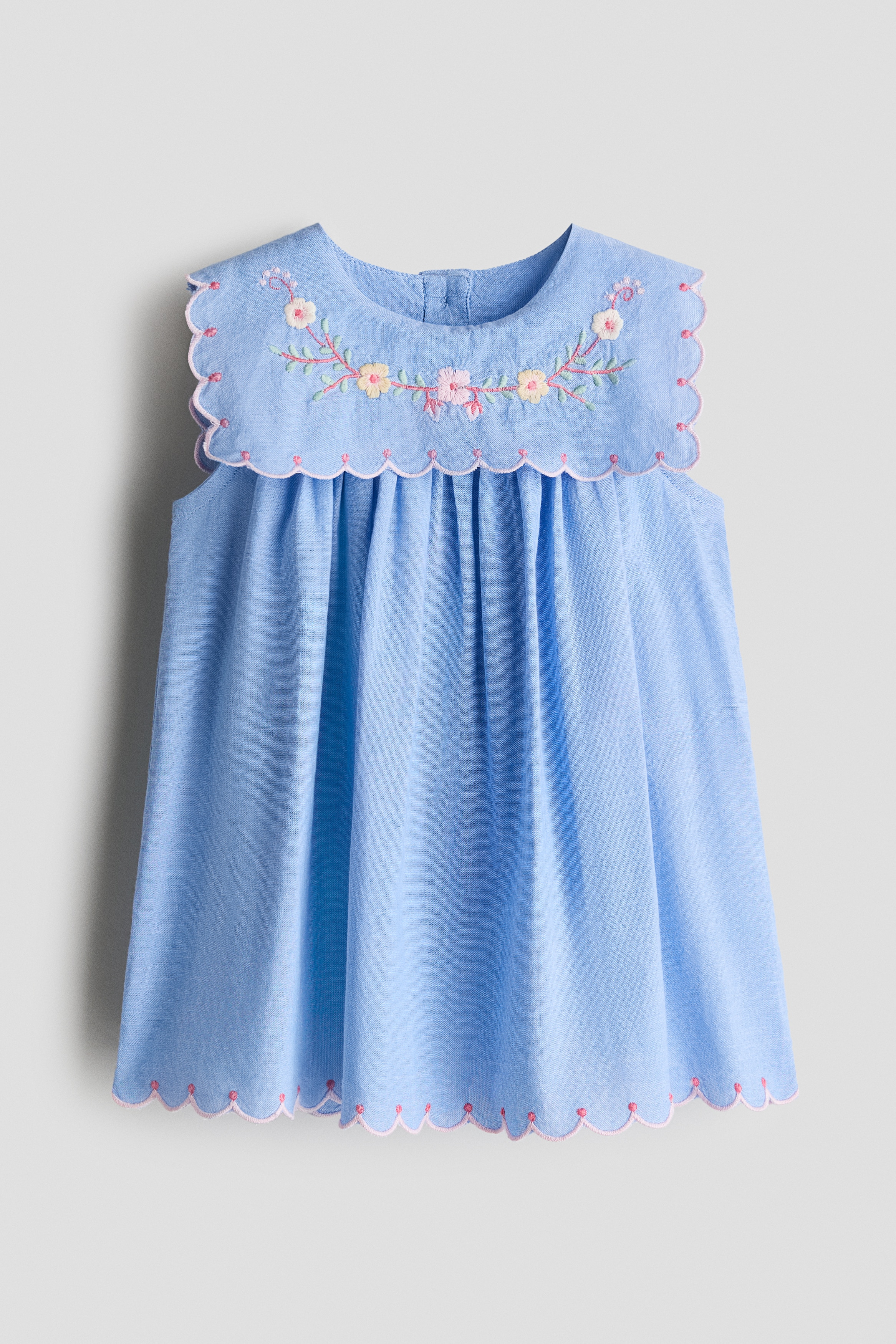 Bavlněné šaty s výšivkou - Denim blue/květiny