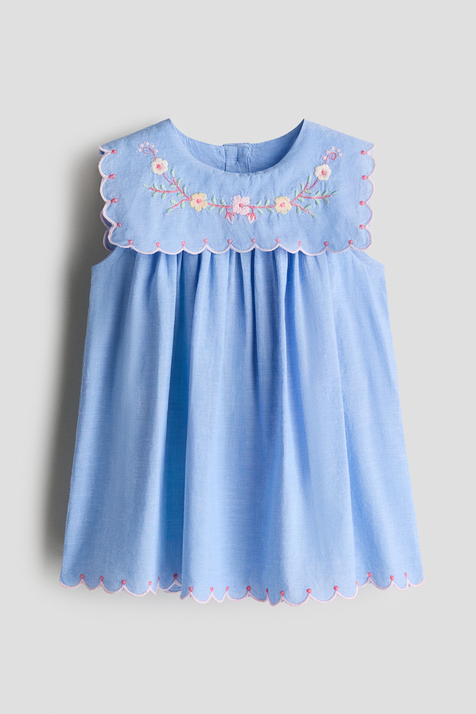 Embroidered cotton dress - Denim blue/Flowers - 1