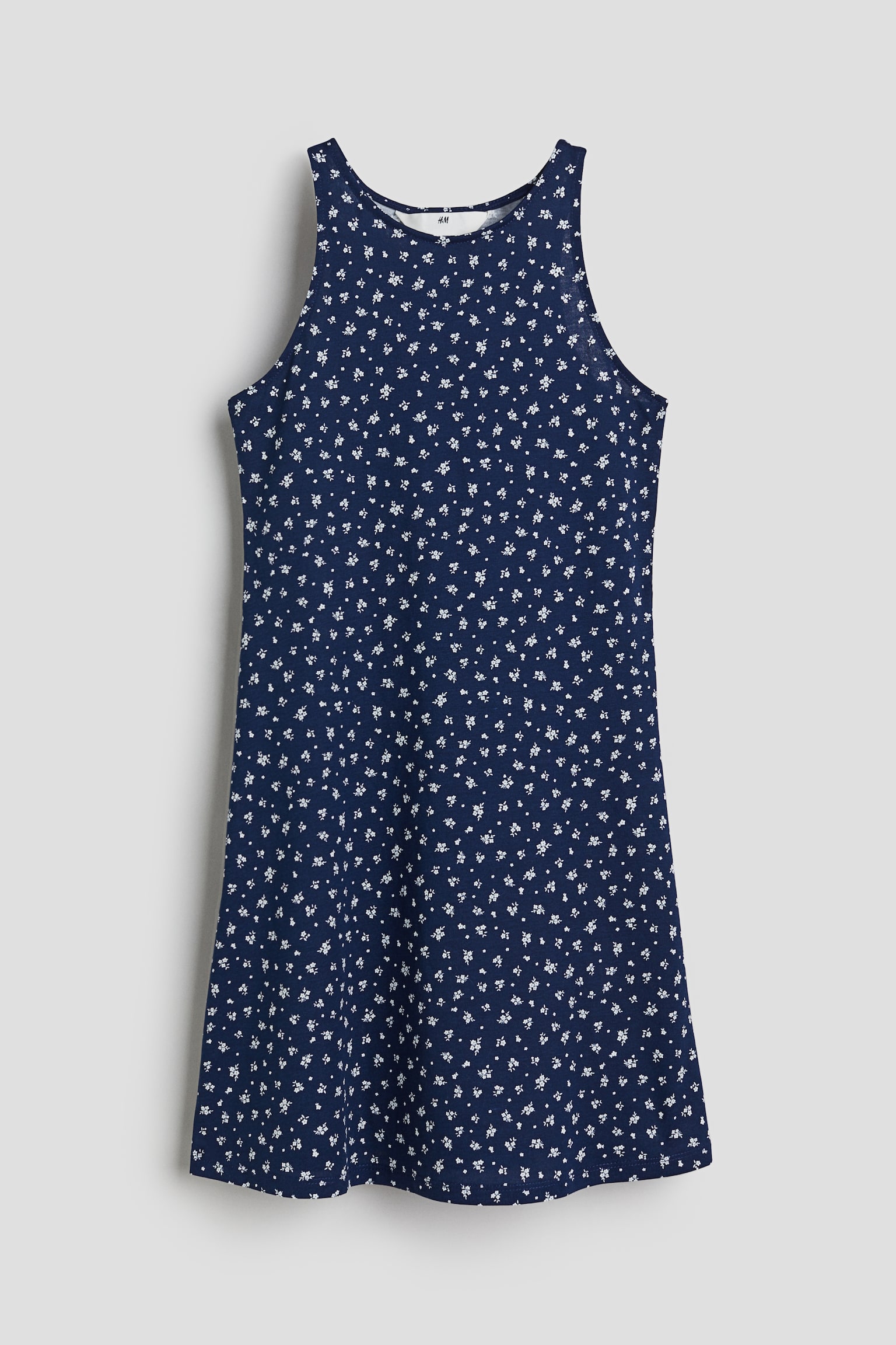 Sleeveless jersey dress - Dark blue/Floral/Light khaki green/Floral - 1