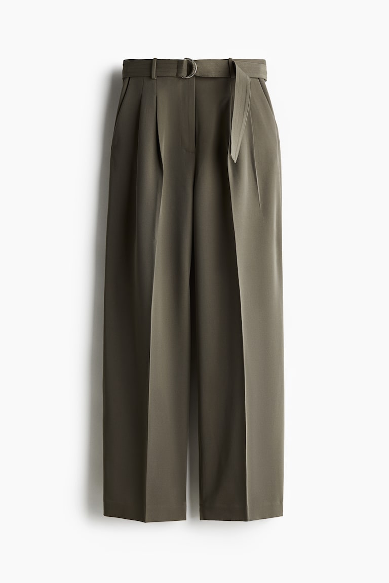ベルテッドワイドパンツ - カーキグリーン - レディース | H&M JP