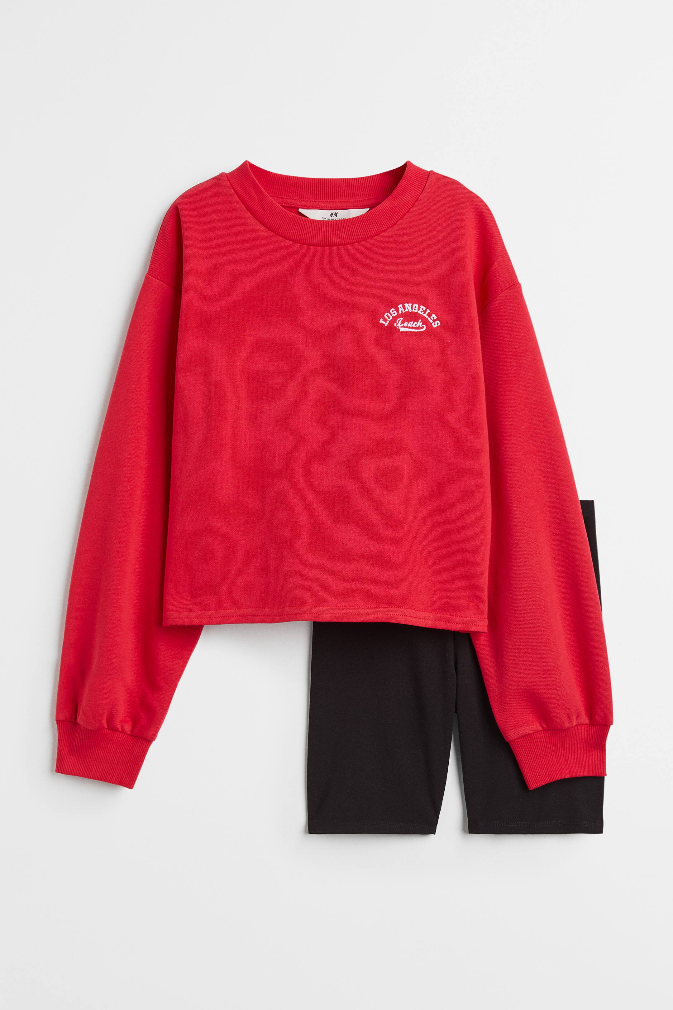 查看大圖: 運動衫配自行車短褲2件組套裝 - 紅色/黑色 - Kids | H&M 1