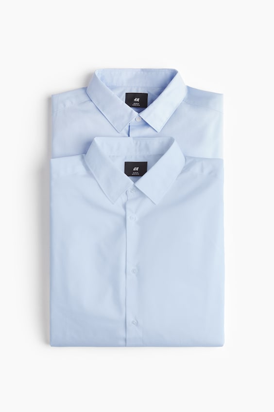 Мужские рубашки H&M 2-Pack Slim-Fit Easy-Iron Shirts