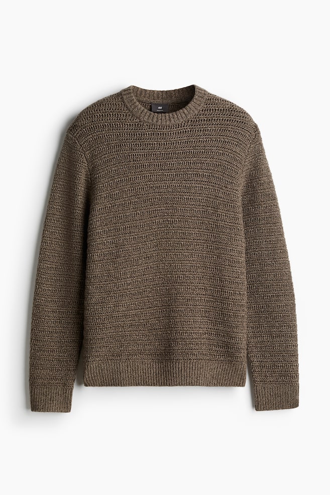 Pull Regular Fit en pointelle de laine mélangée - Grège foncé chiné - 1