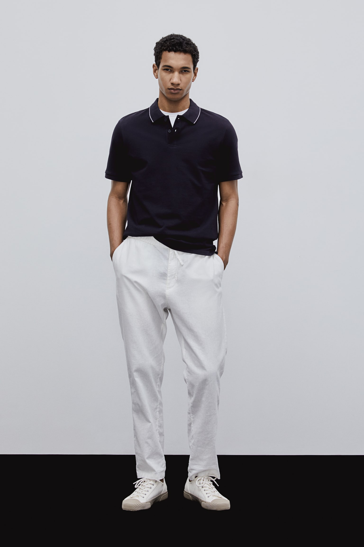 Slim Fit Cotton polo shirt - Dark blue/White - 3