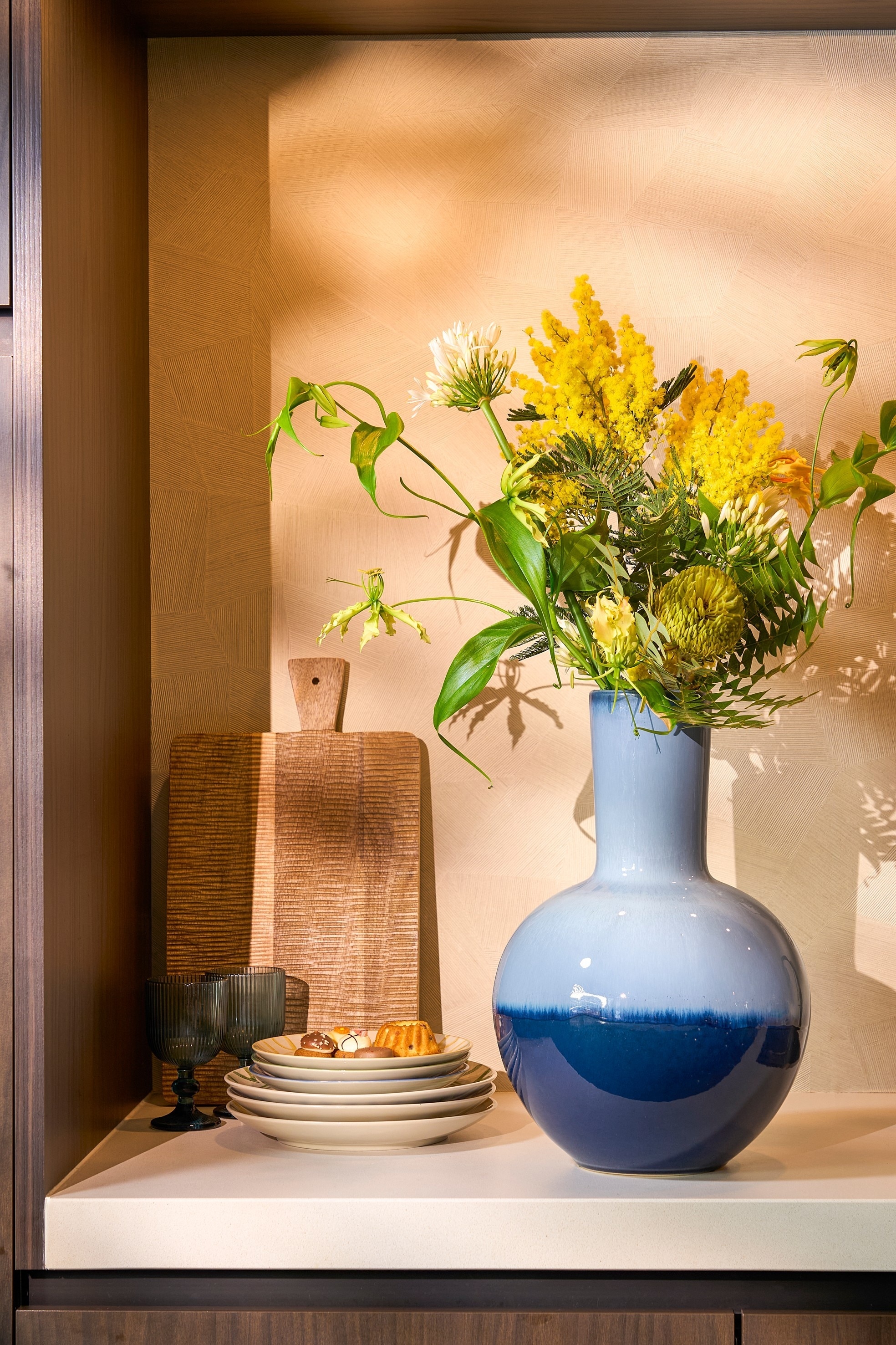 Vase I Keramik - Blå/Creme/Terrakotta