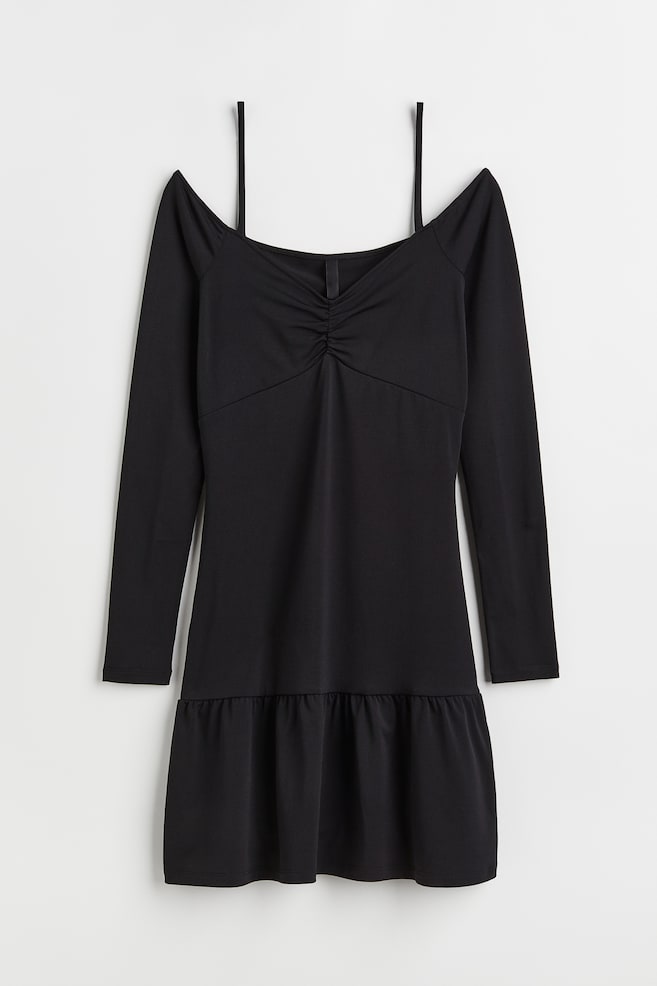 Tricot off-the-shoulderjurk - Zwart - 1