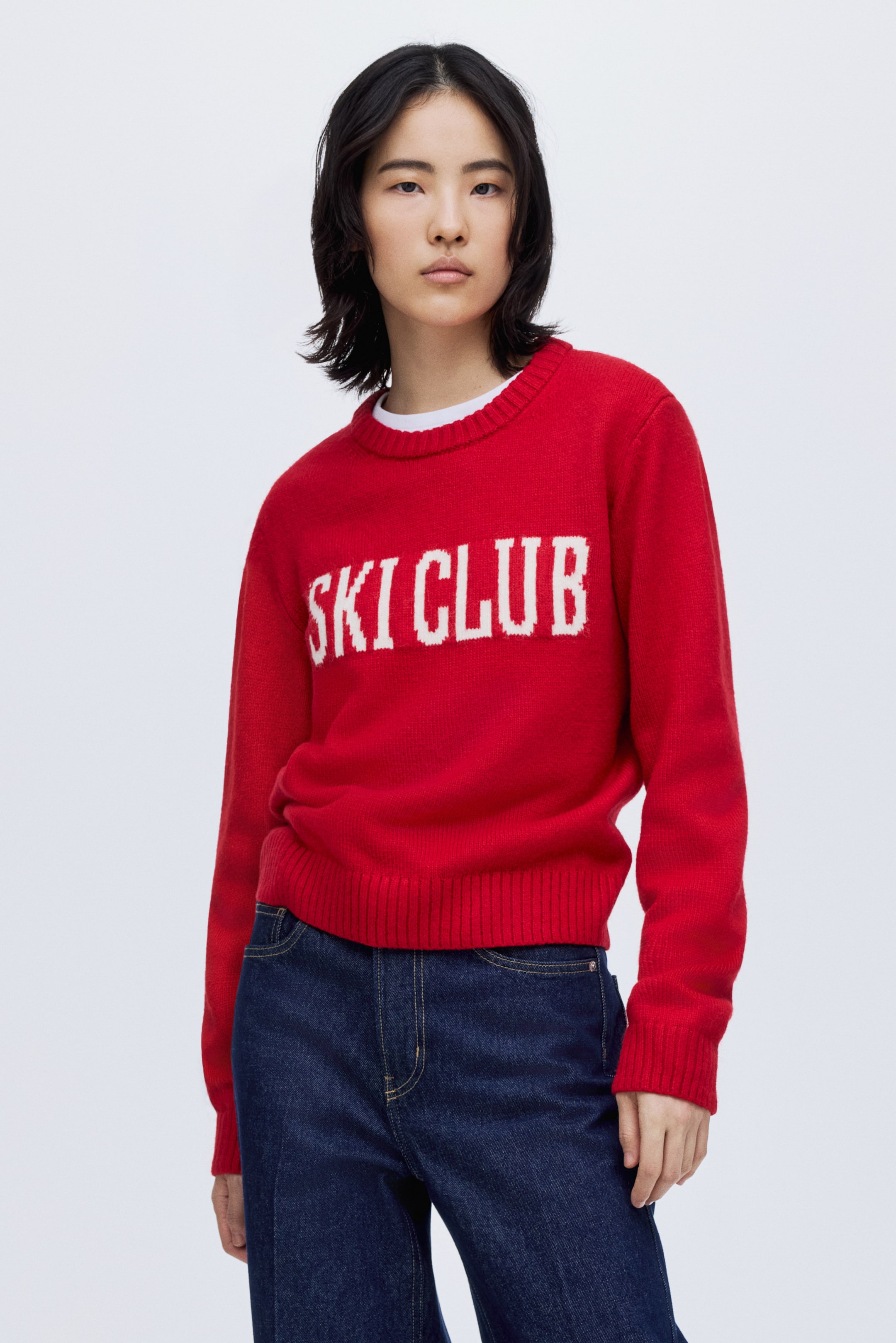 Agrandir l'image: Pull en maille jacquard - Rouge/Ski Club - FEMME | H&M BE 1