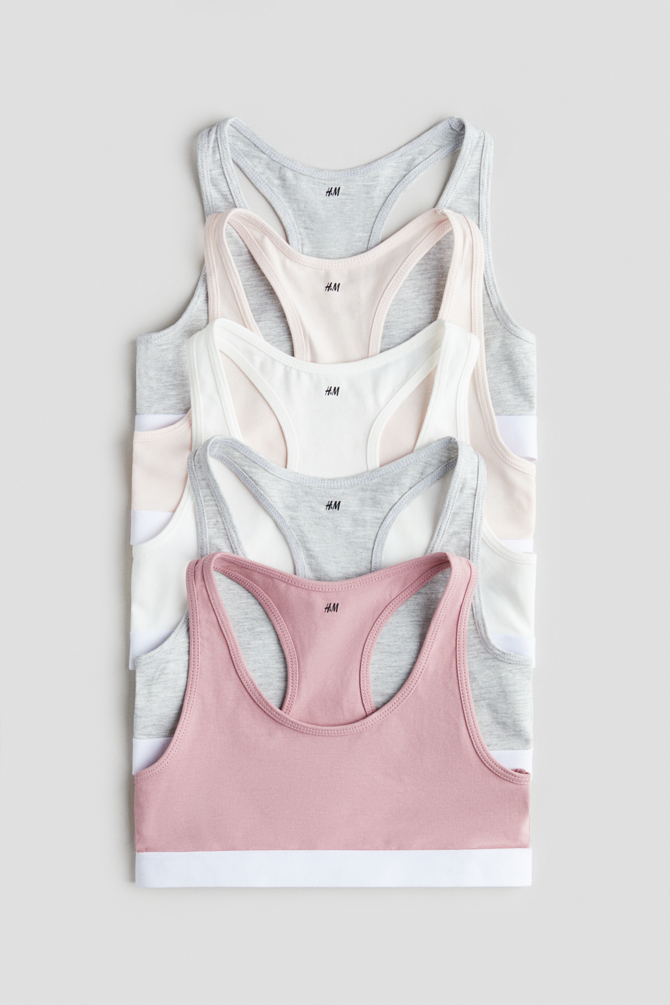 Flicka - Dimrosa/Ljusgråmelerad 5-pack bomullstopp - Size: 158/164 (12-14Y)  - H&M