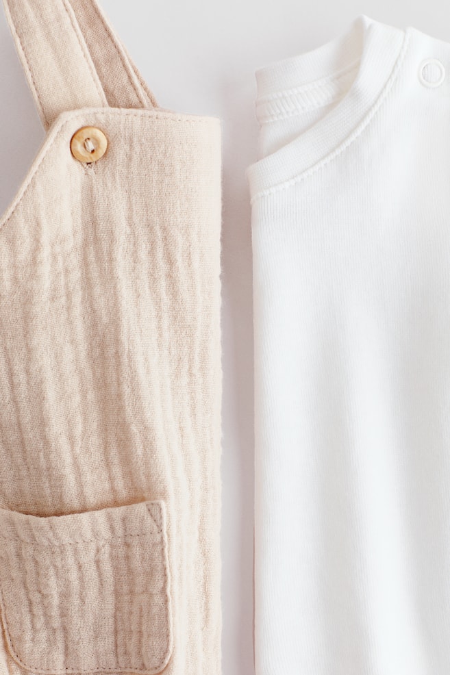 2-piece Cotton Set - Light beige/white/Light dusty green/white - 4