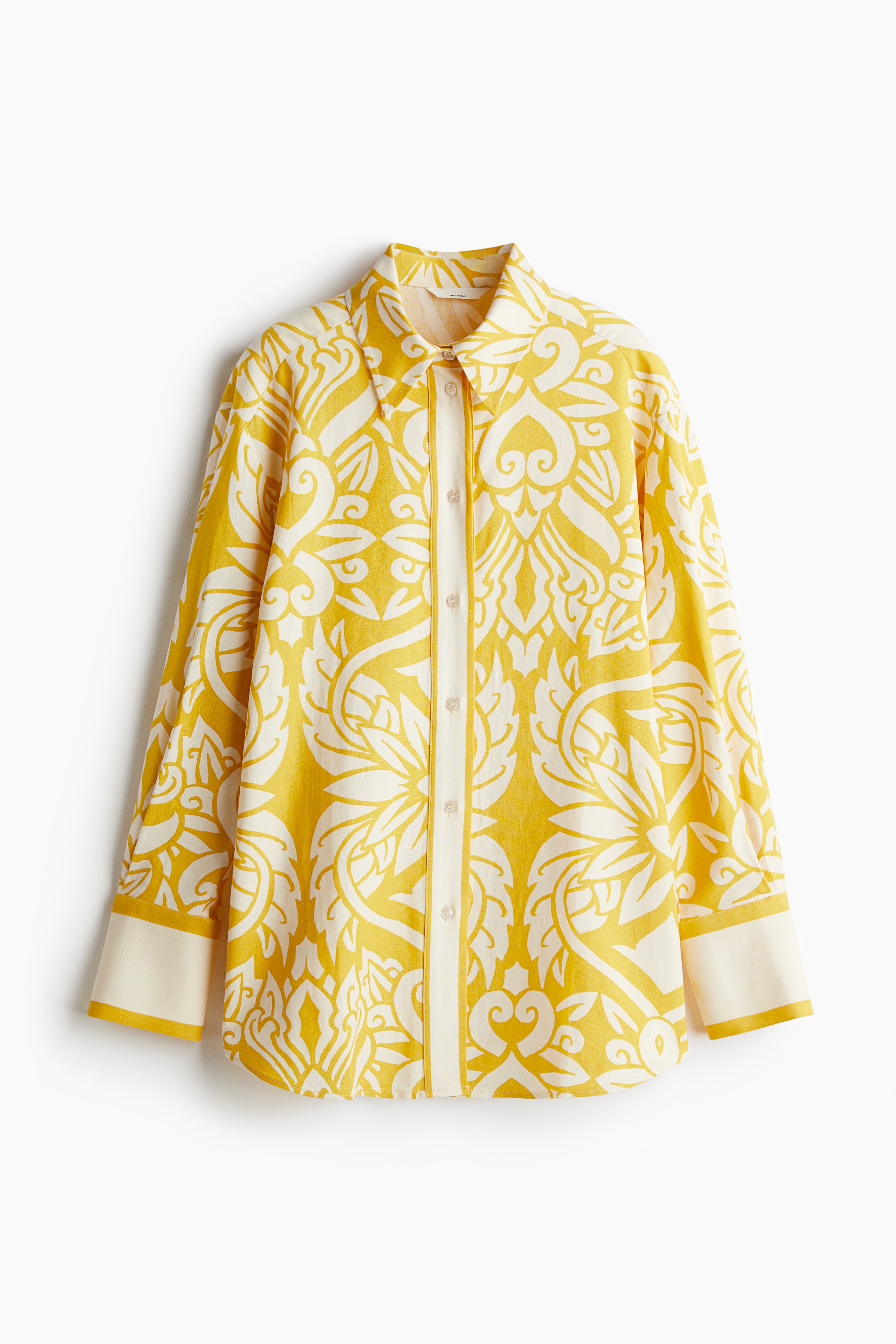 Linen-blend shirt - Yellow/Patterned
